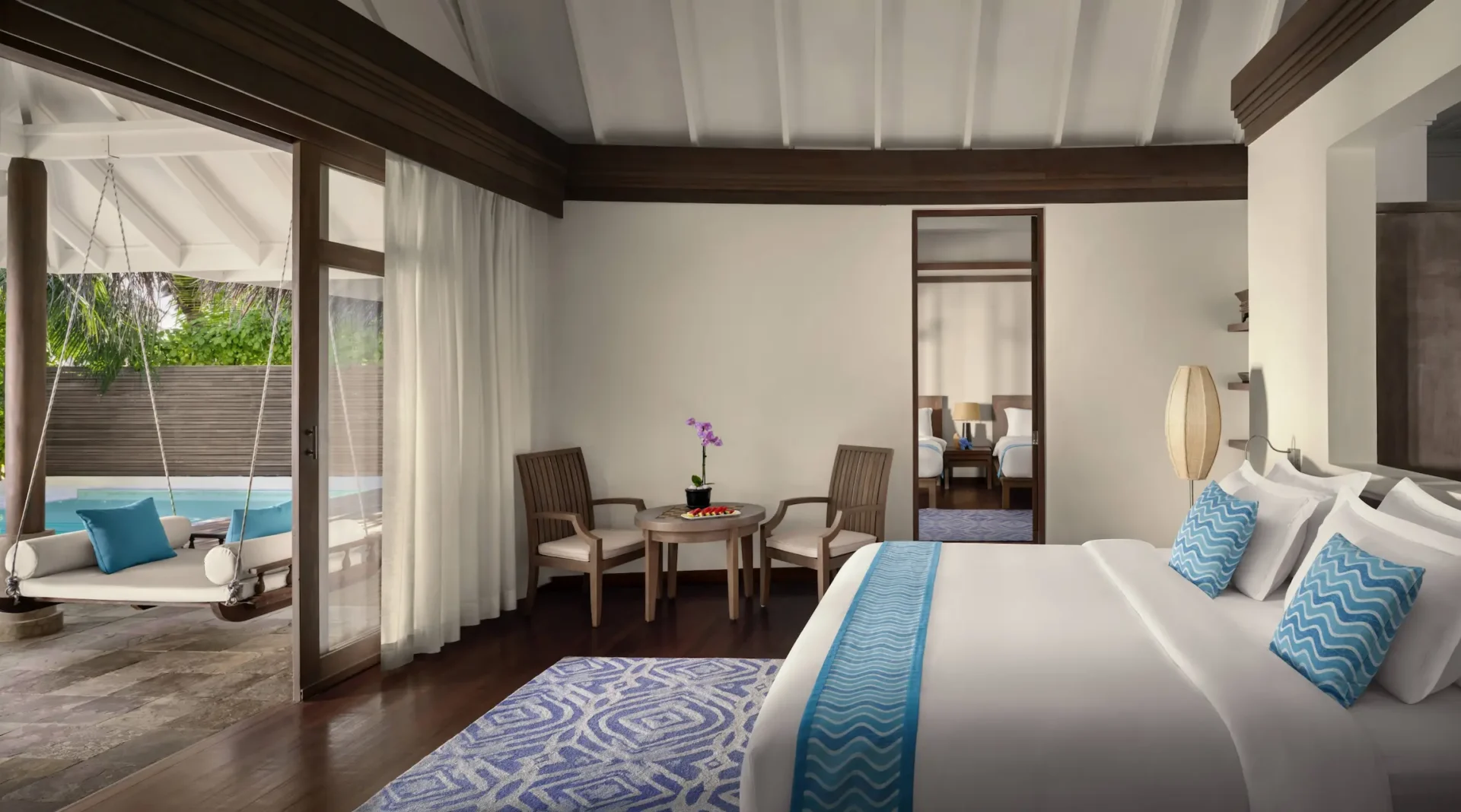 anantara dhigu maldives resort two bedroom family beach pool villa master bedroom