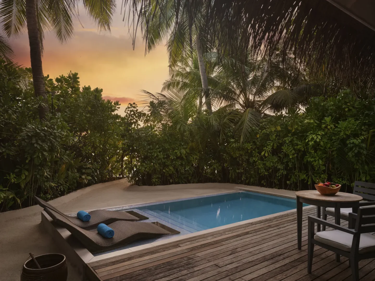 anantara dhigu maldives sunrise beach pool villa pool sunrise view