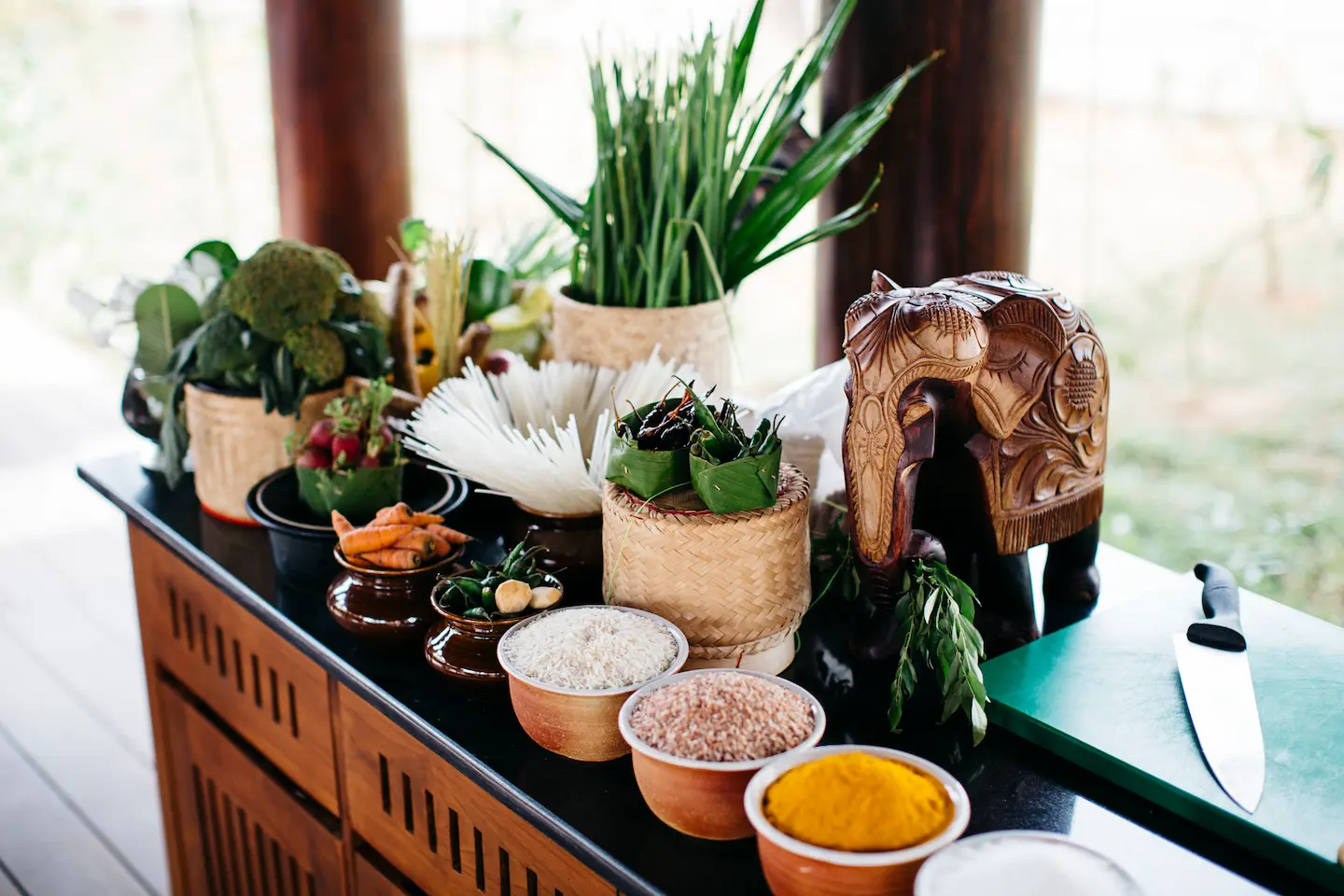 spice spoons culinary setup at anantara kalutara resort in sri lanka featuring an elegant cooking and dining arrangement