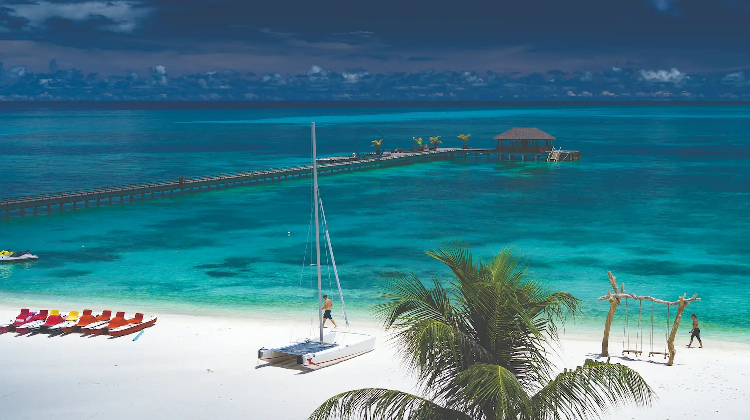 aerial view of the tranquil beach at atmosphere kanifushi