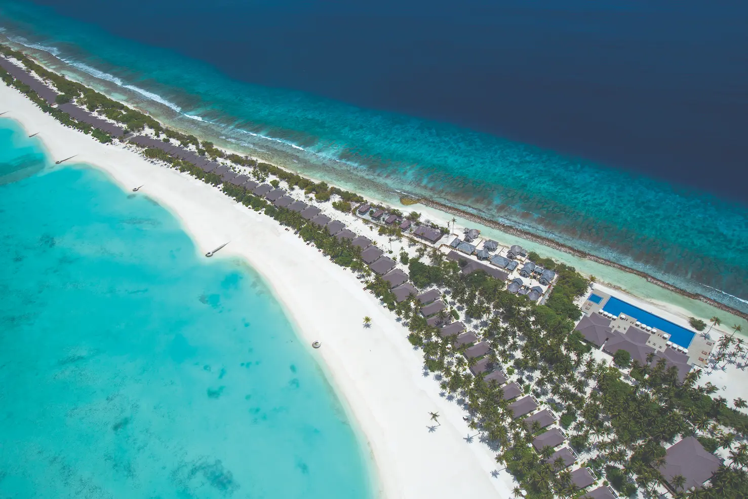 aerial perspective of the island section at atmosphere kanifushi maldives