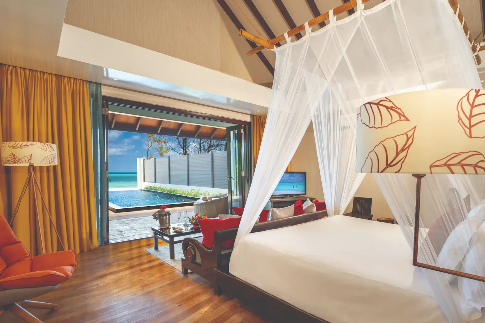 serene bedroom outlook from the kanifushi beach villa with private pool atmosphere kanifushi maldives