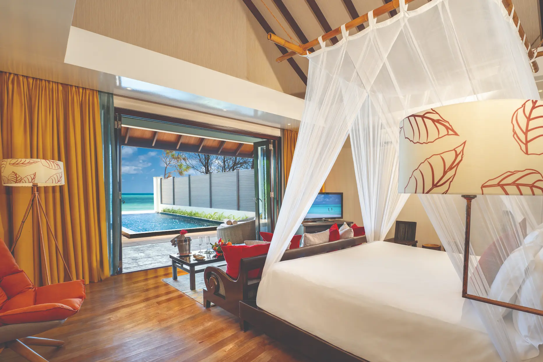 serene bedroom outlook from the kanifushi beach villa with private pool atmosphere kanifushi maldives