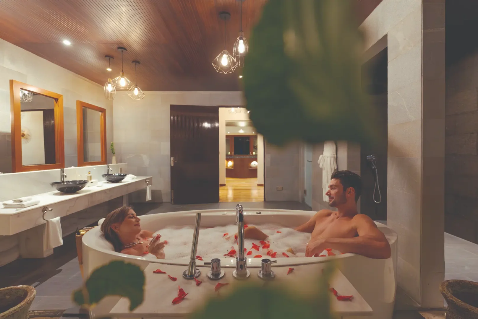 luxurious bath tub setting inside kanifushi residence bathroom with relaxed lifestyle ambience atmosphere kanifushi maldives