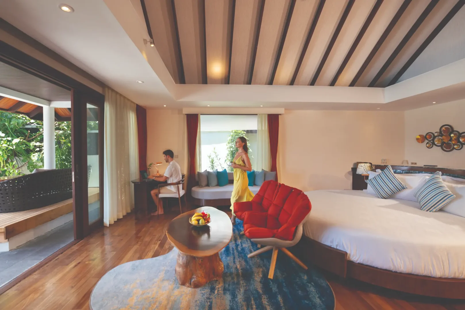 relaxed lifestyle moment inside the kanifushi residence bedroom atmosphere kanifushi maldives