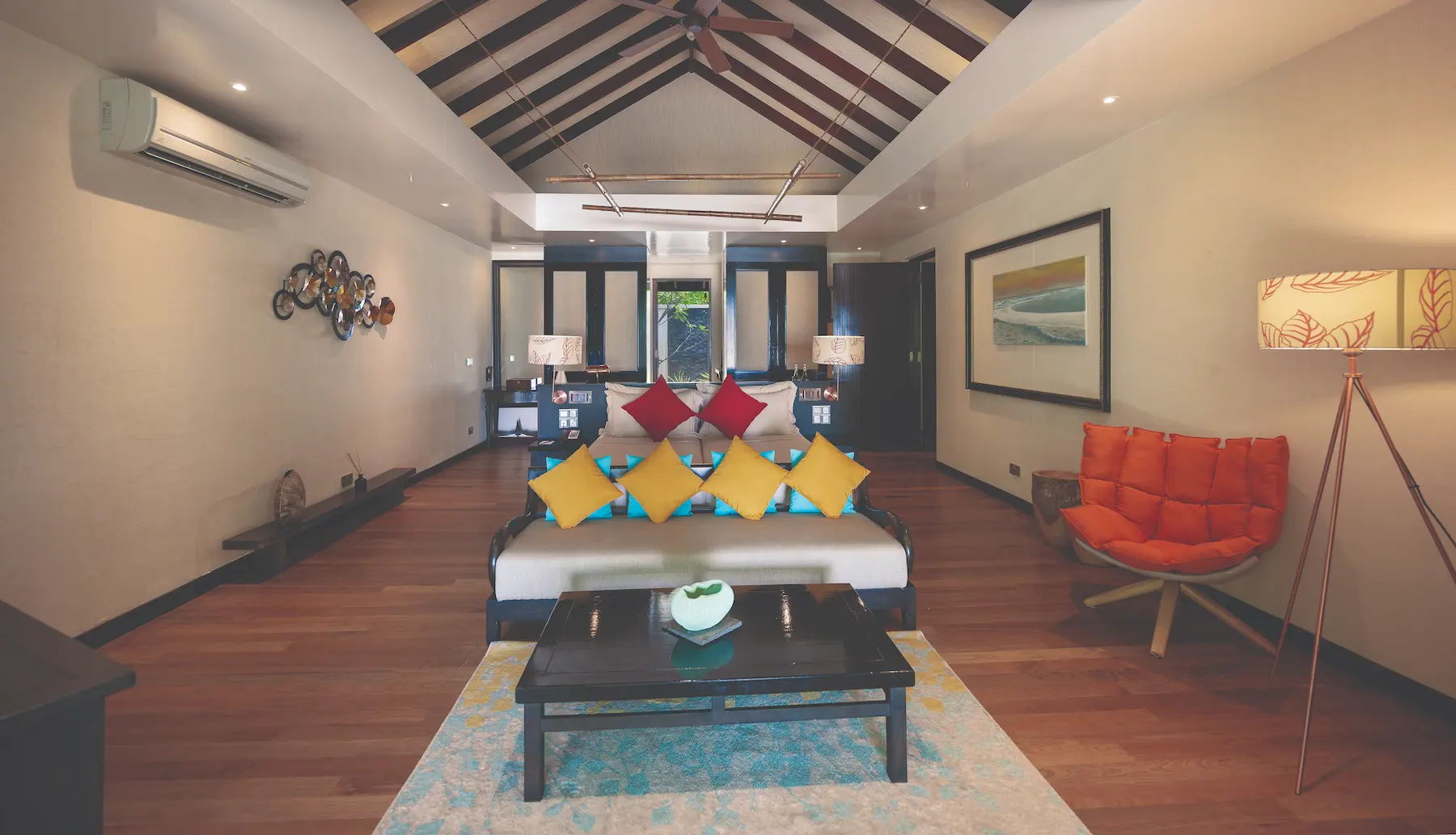 twin bedroom inside two bedroom sunset family beach villa with calm tropical ambience atmosphere kanifushi maldives