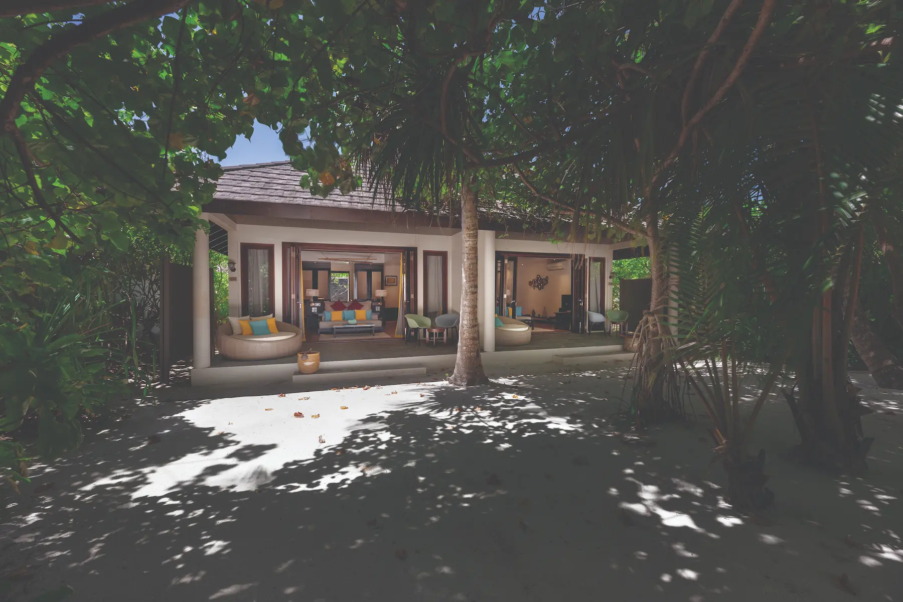 elegant exterior of the two bedroom sunset family beach villa atmosphere kanifushi maldives