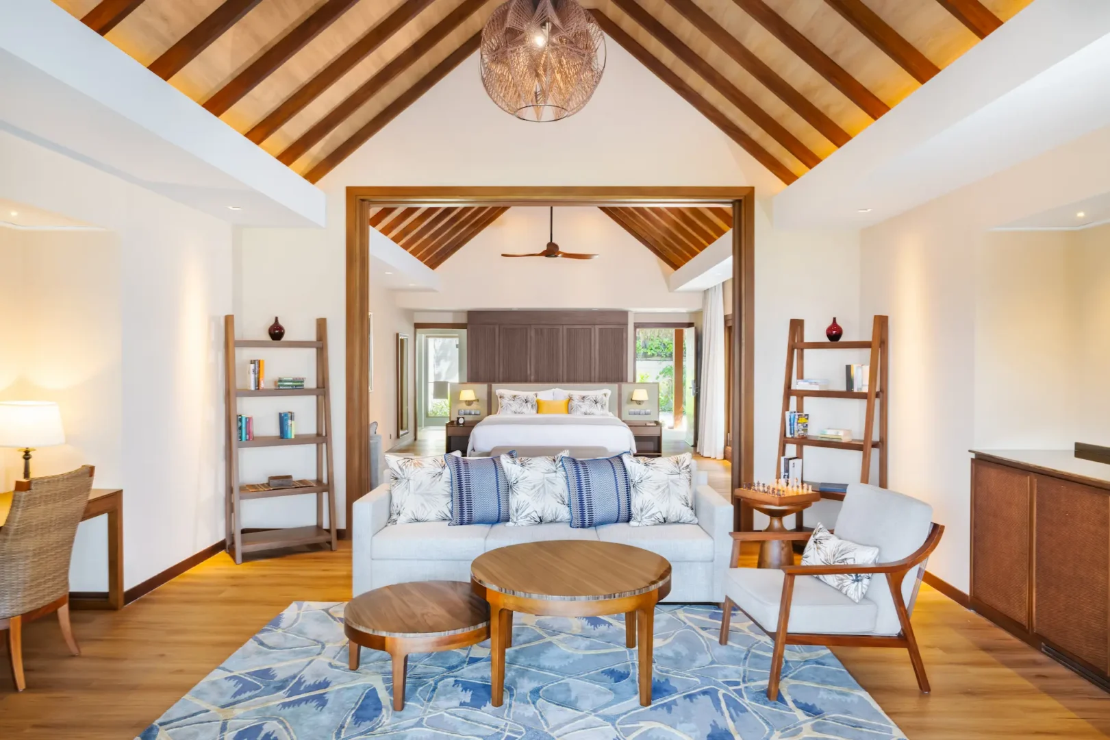 interior of the baros suite at baros maldives featuring contemporary island design and warm natural textures