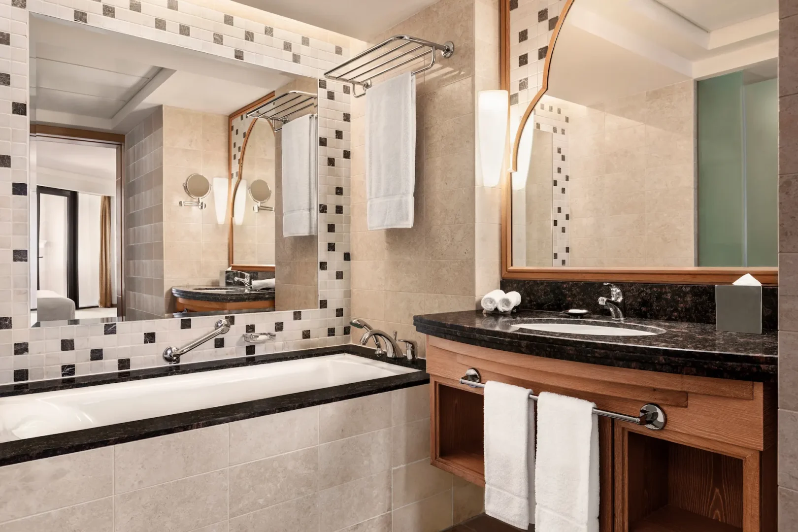 interior of bathroom in deluxe room at hilton muscat al bandar oman resort