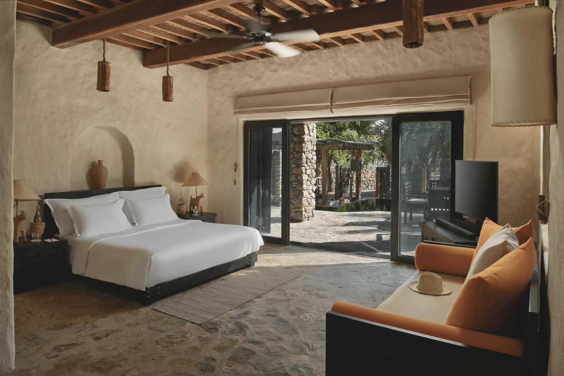 bedroom in duplex two bedroom pool villa at six senses zighy bay oman
