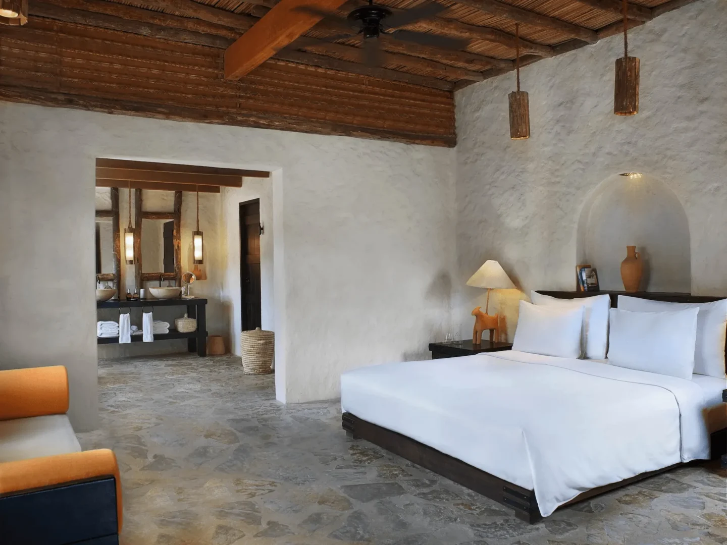 bedroom in pool villa beachfront at six senses zighy bay oman