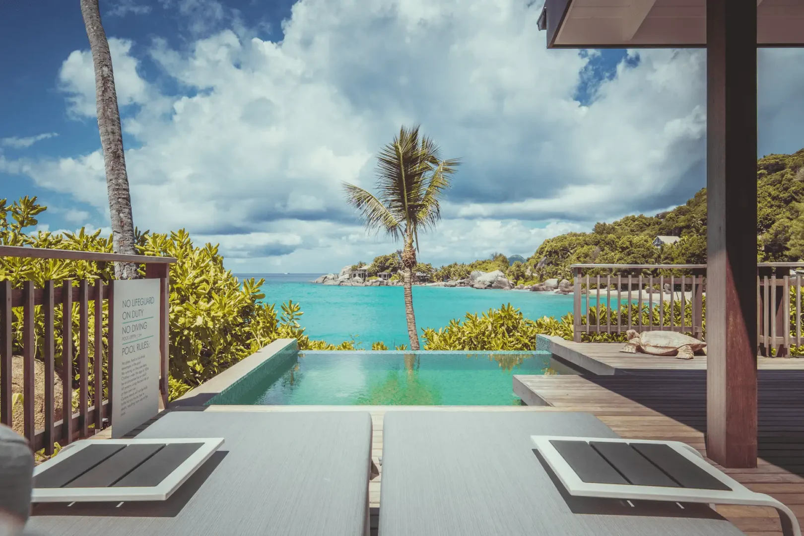 carana beach hotel ocean view pool chalet with private plunge pool, terrace, and turquoise sea views surrounded by tropical gardens