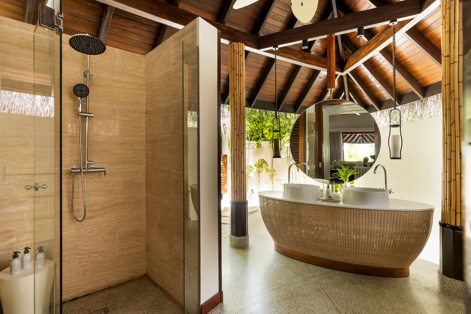 constance halaveli maldives beach villa two bedrooms featuring a stylish bath area