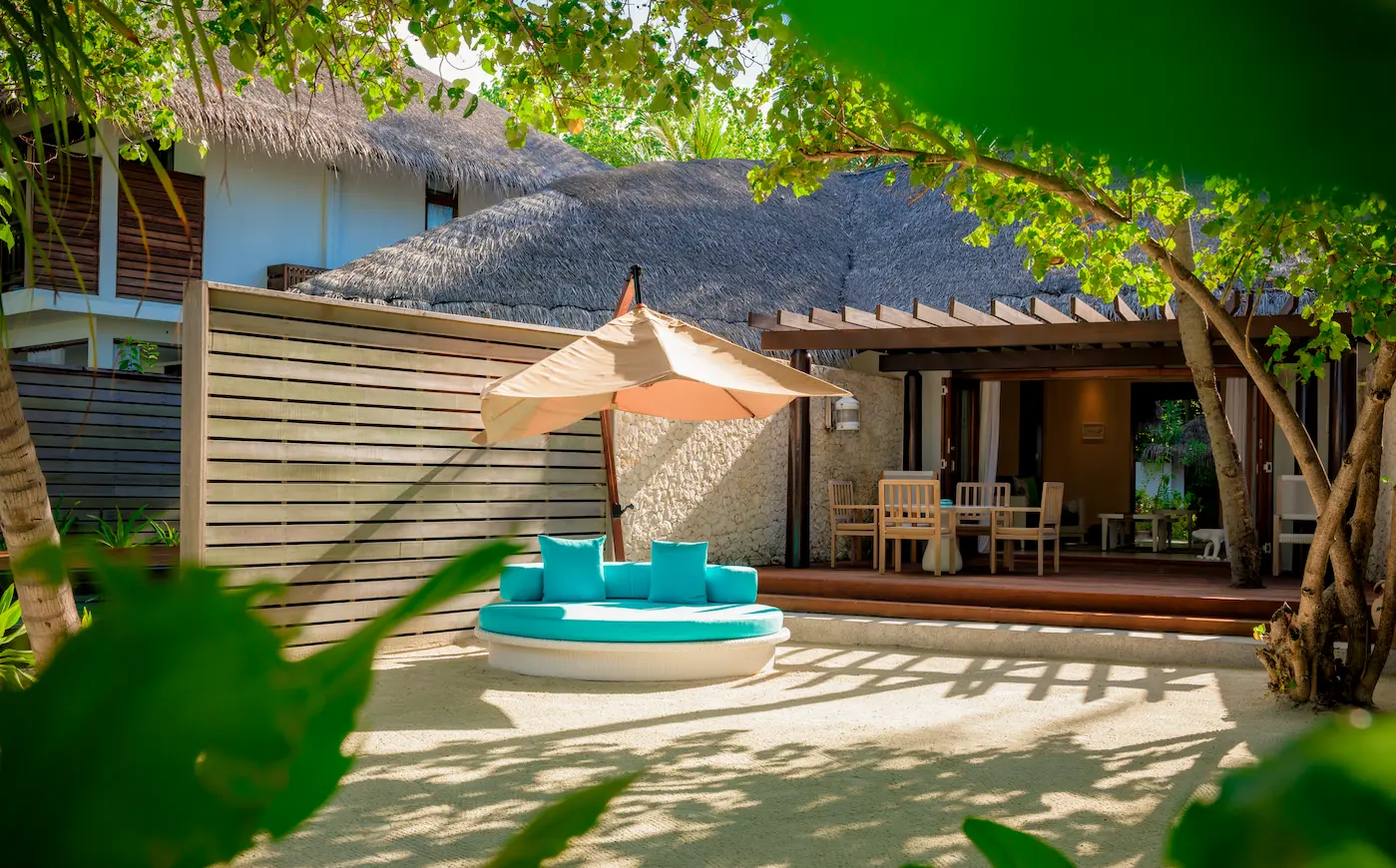 constance halaveli maldives beach villa two bedrooms featuring a relaxing terrace area