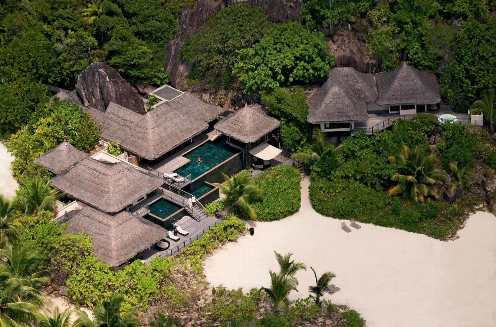constance lemuria presidential villa aerial view showing villa layout private pool and surrounding tropical landscape