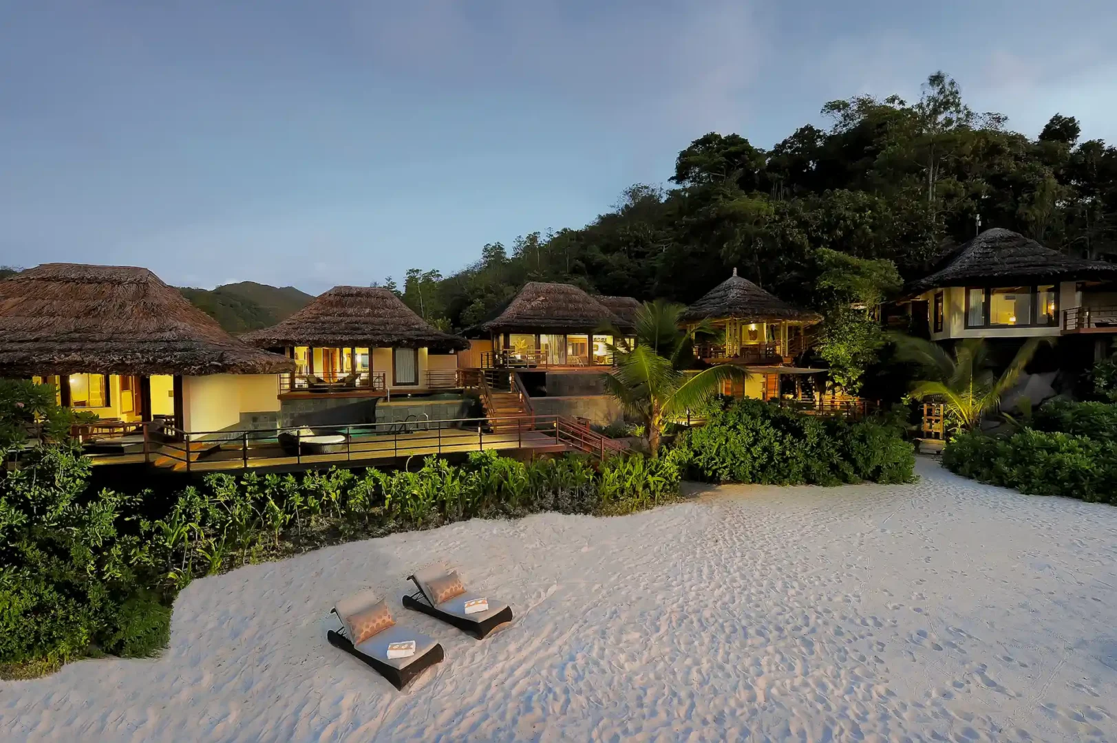 constance lemuria presidential villa on the beach with turquoise water and white sand