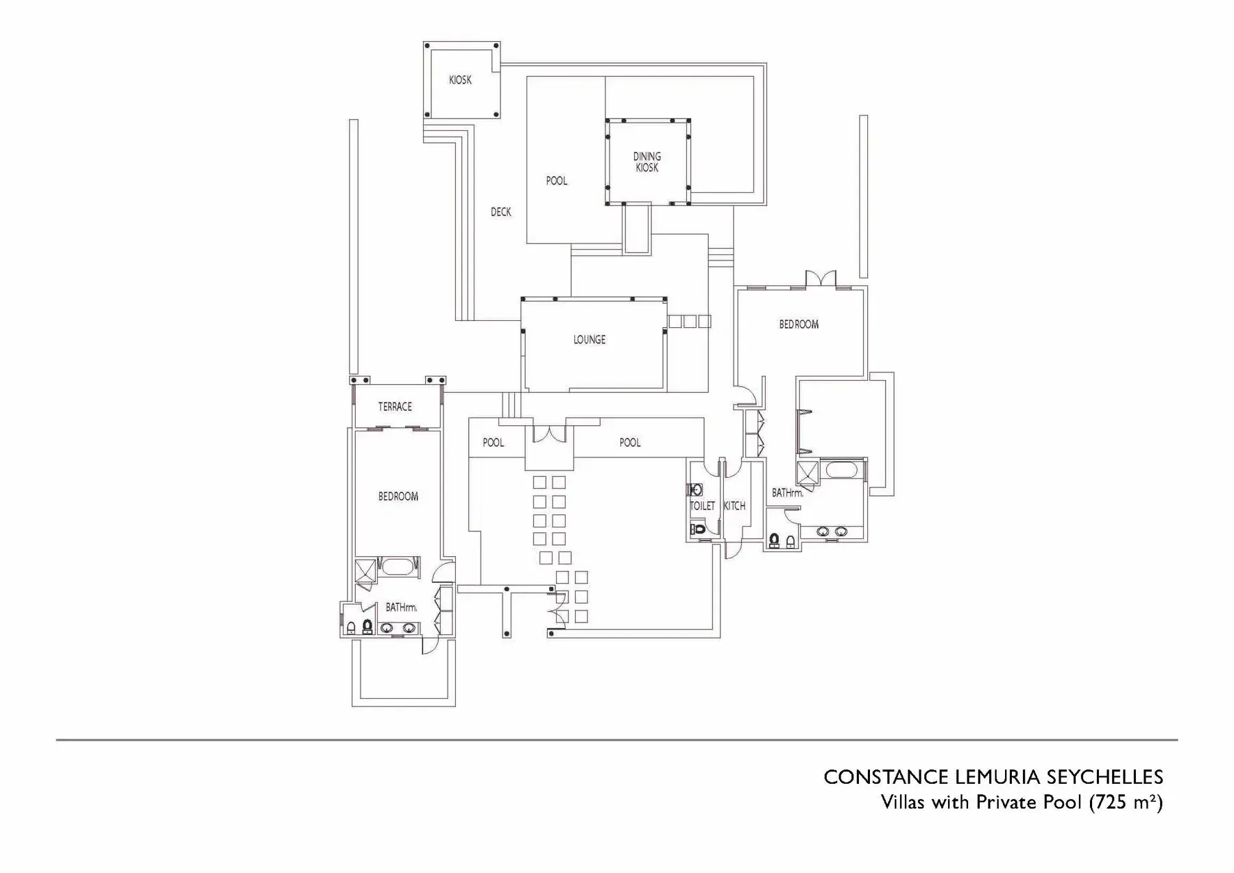 onstance lemuria villa private pool floor plan showing bedroom living area bathroom and pool layout