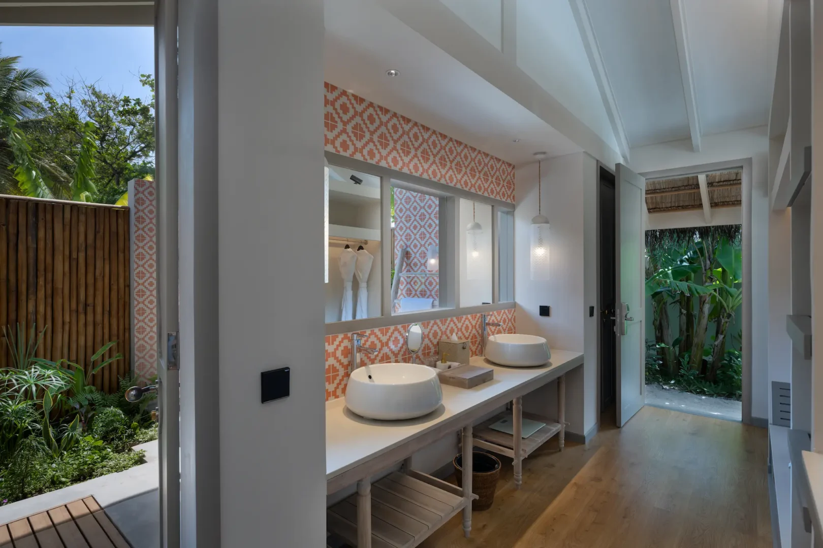 refined beach villa vanity view at cora cora maldives featuring elegant finishes and soft natural lighting