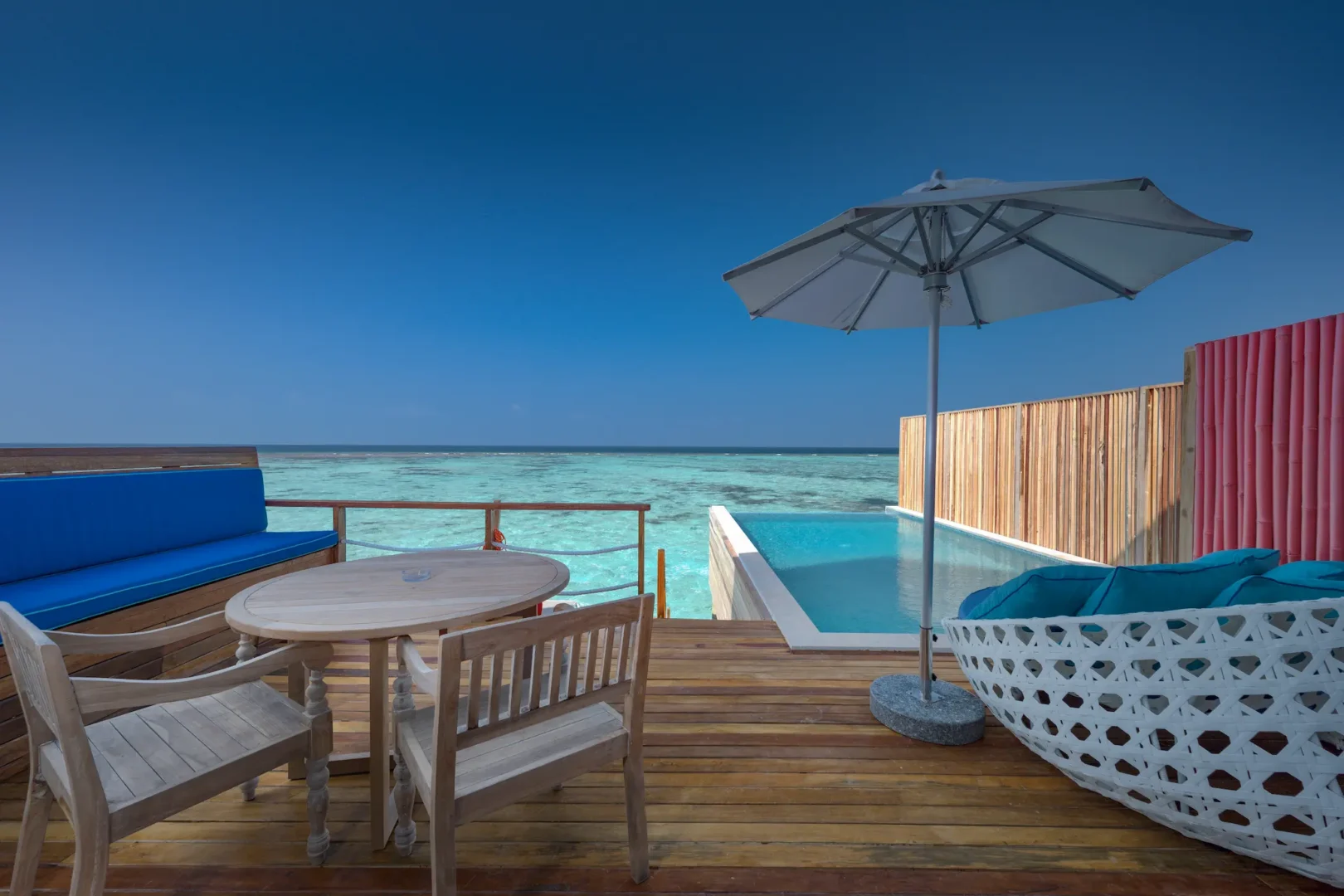 spacious terrace of the duplex lagoon pool villa at cora cora maldives featuring serene lagoon views and relaxed outdoor seating
