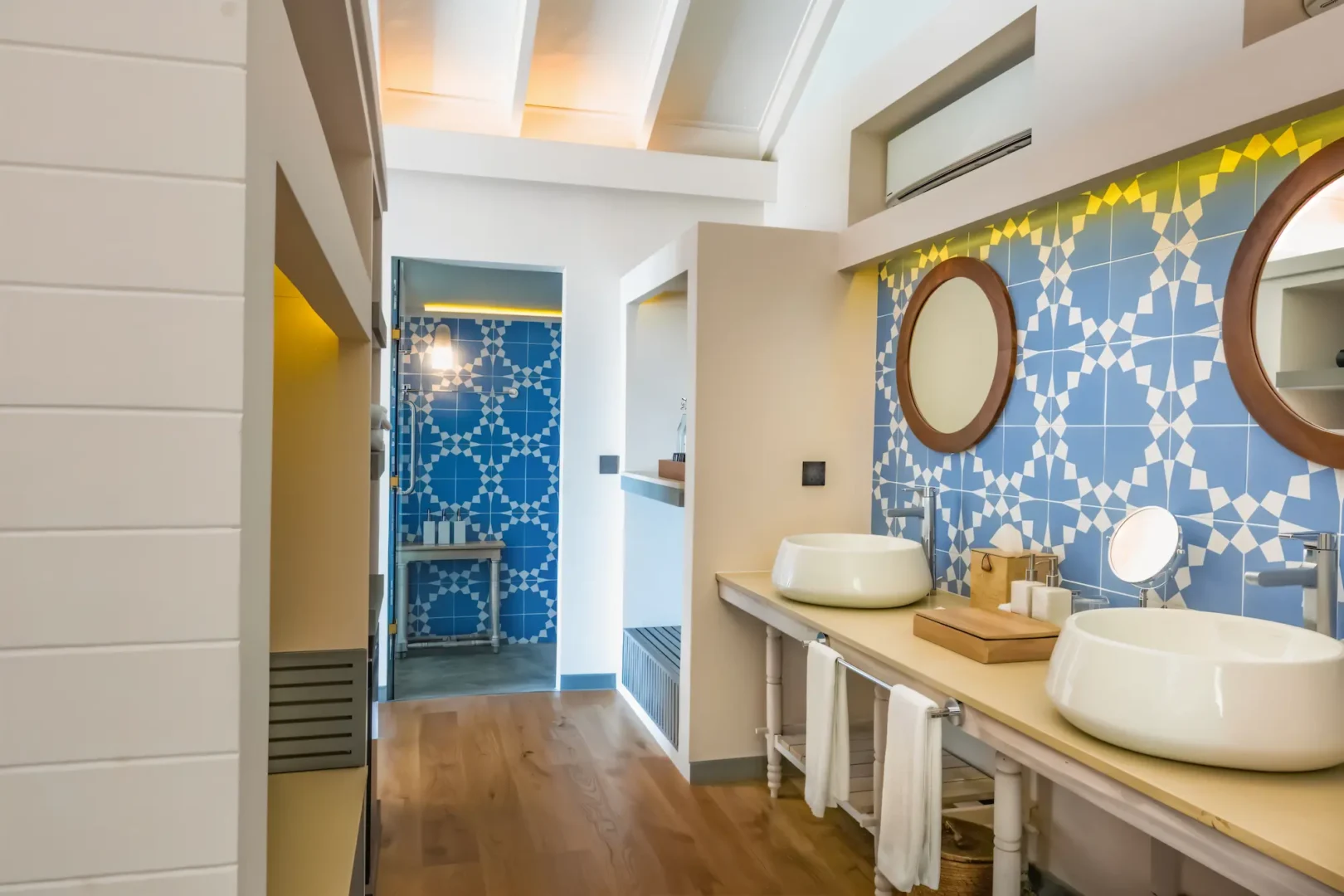 elegant twin bedroom vanity view in the two bedroom beach pool suite at cora cora maldives featuring refined finishes and soft natural lighting
