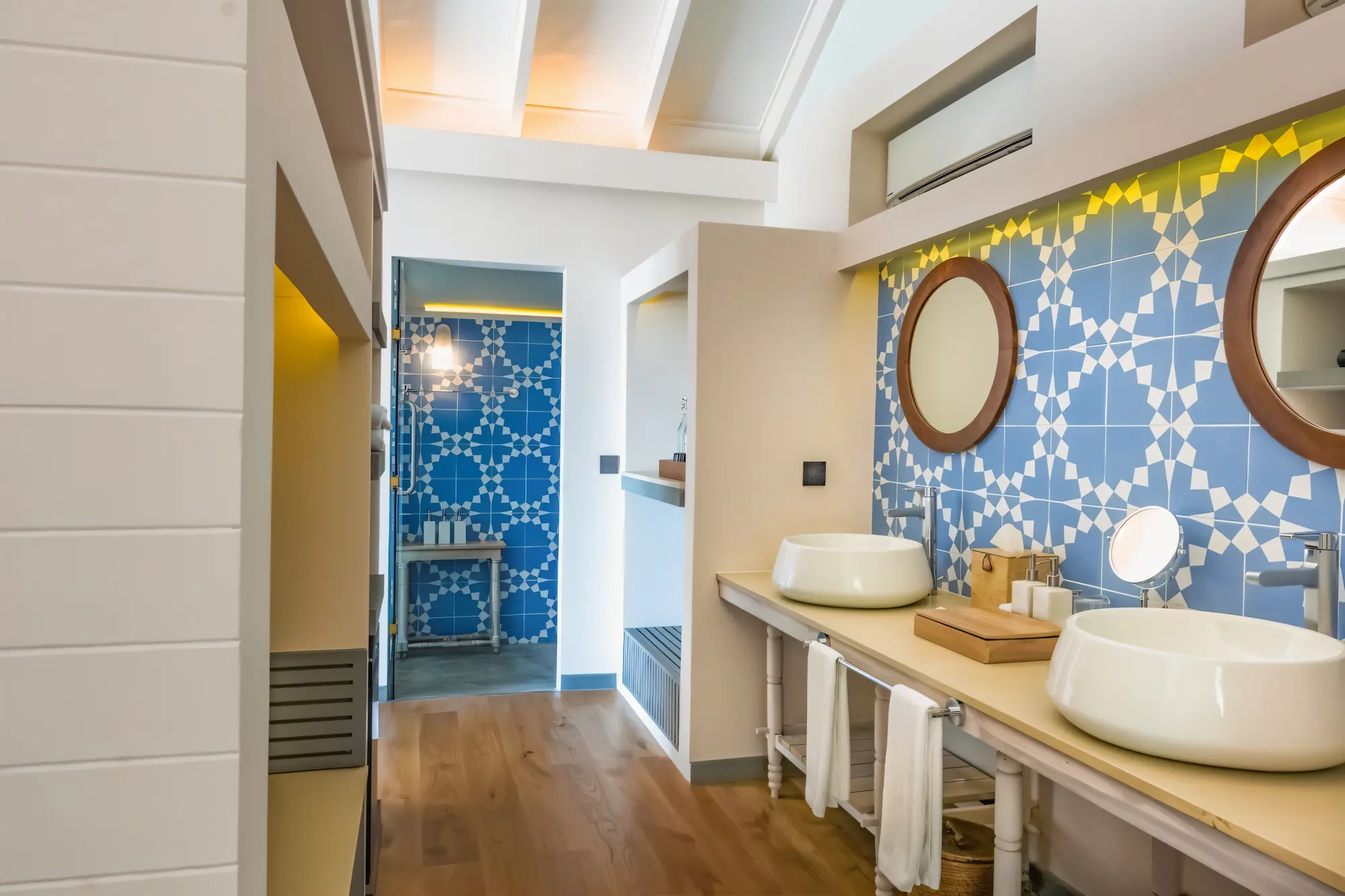 elegant twin bedroom vanity view in the two bedroom beach pool suite at cora cora maldives featuring refined finishes and soft natural lighting