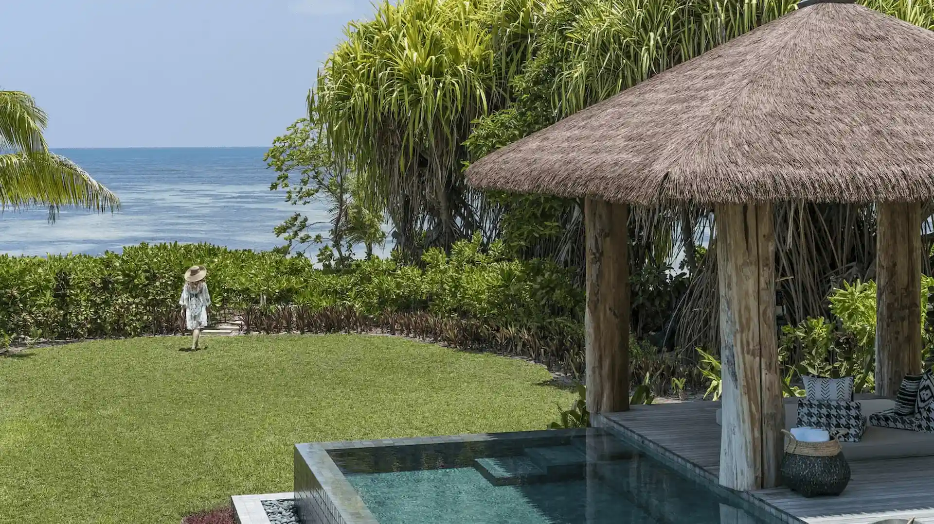 "private pool at an ocean view pool villa at four seasons resort desroches seychelles overlooking the sea