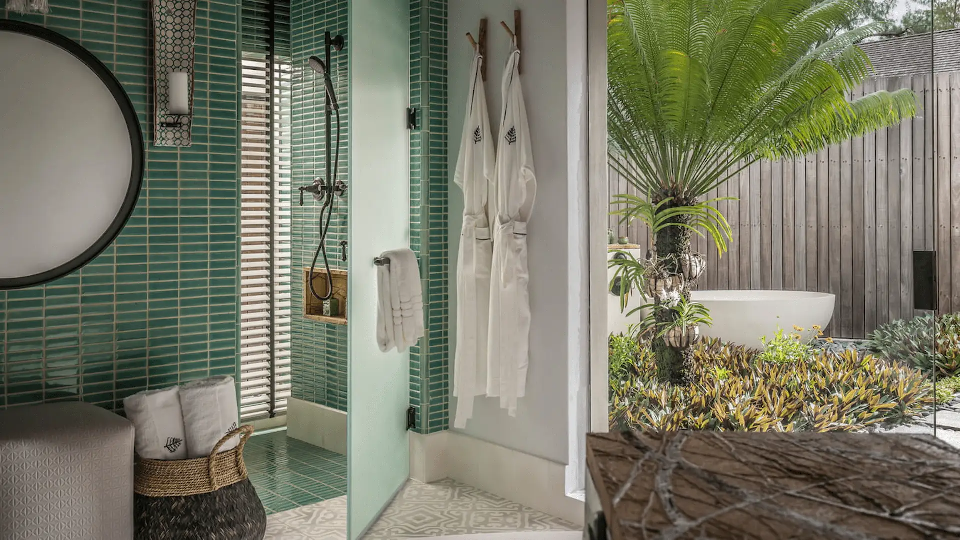 bathroom in a three bedroom presidential villa at four seasons resort desroches seychelles with bathtub and modern fittings