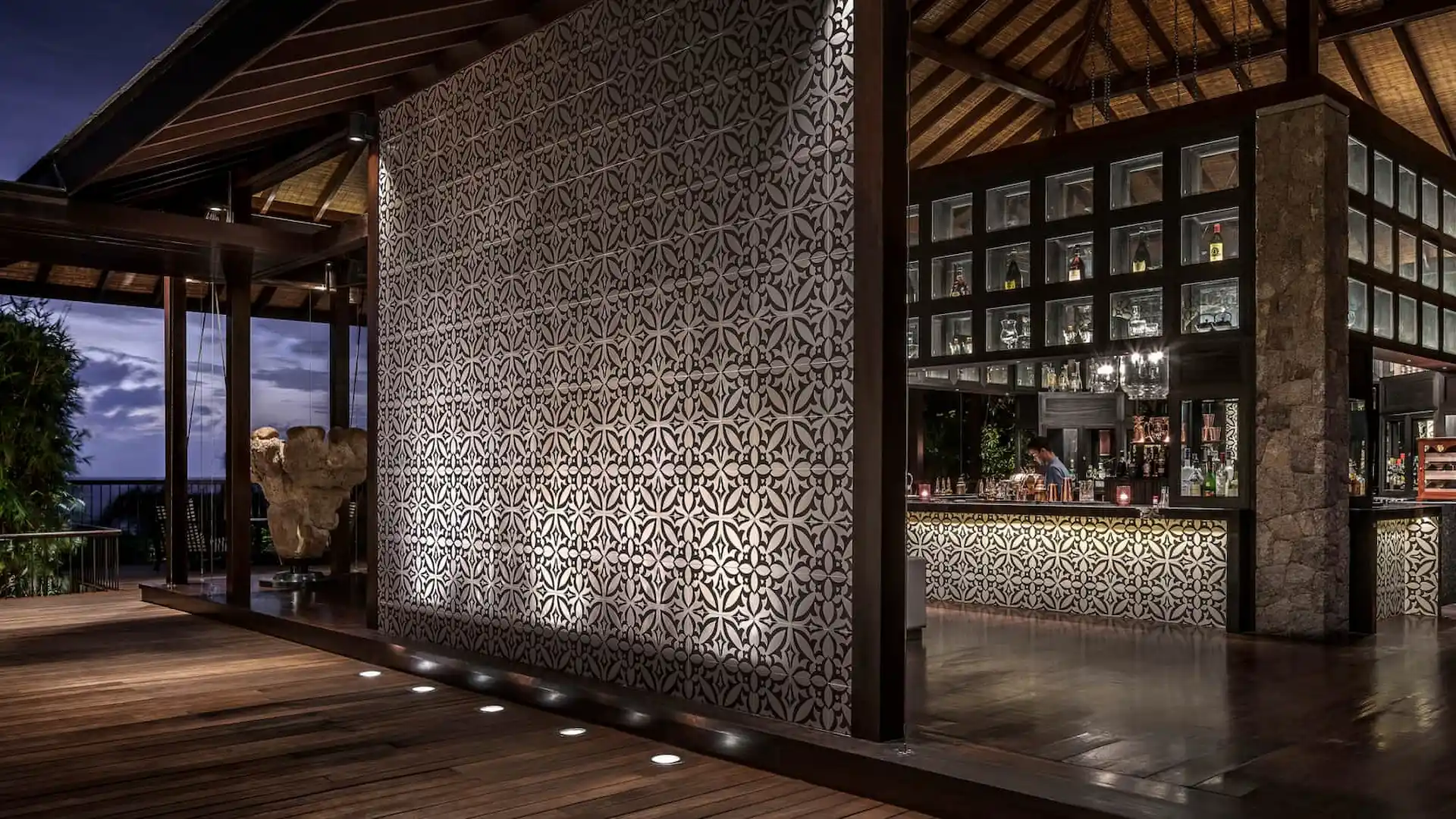 zez bar at Four Seasons Resort Seychelles with casual seating and ocean views in a tropical setting