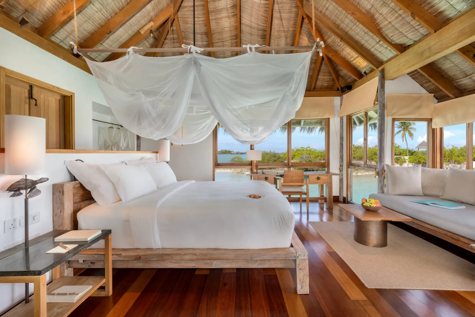 a tranquil family villa second bedroom at gili lankanfushi maldives featuring soft natural textures and soothing lagoon views