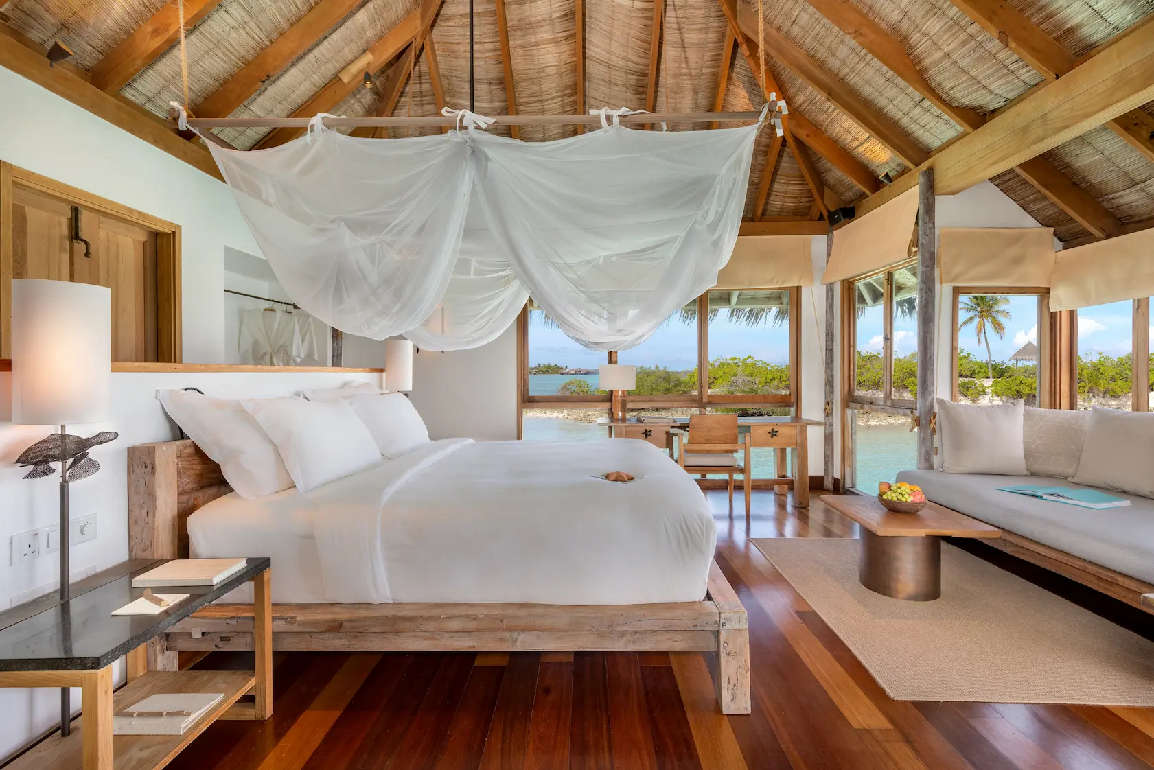 a tranquil family villa second bedroom at gili lankanfushi maldives featuring soft natural textures and soothing lagoon views