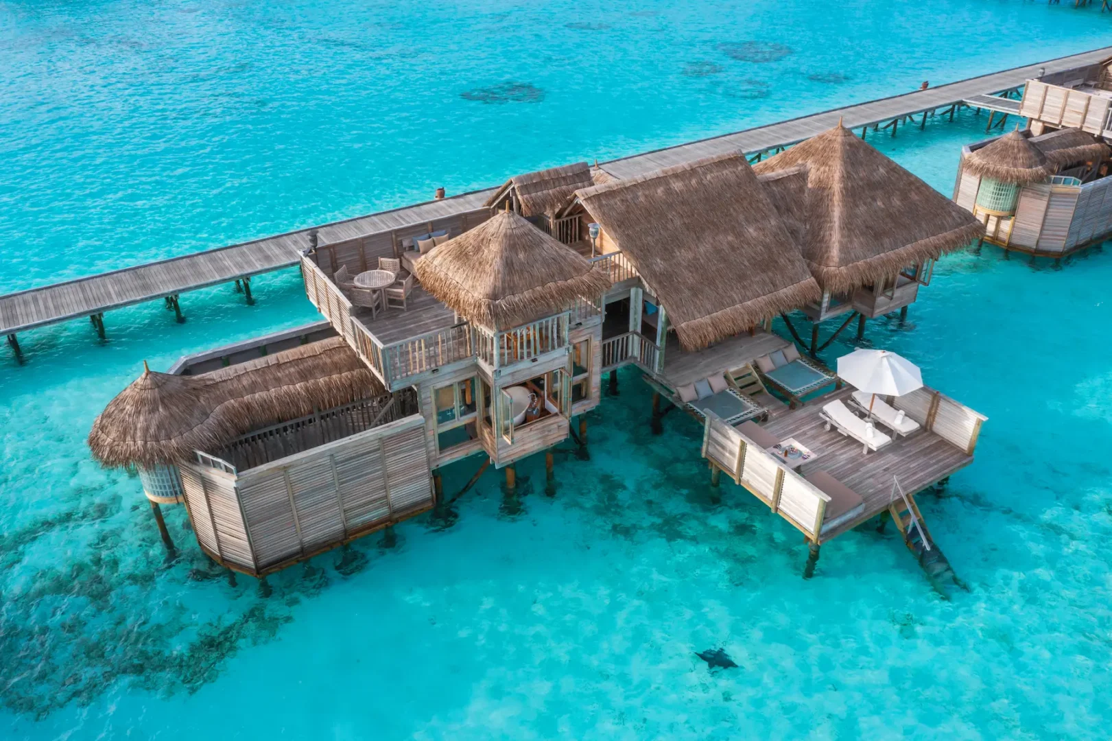 a luxurious overwater villa suite view at gili lankanfushi maldives captured from above