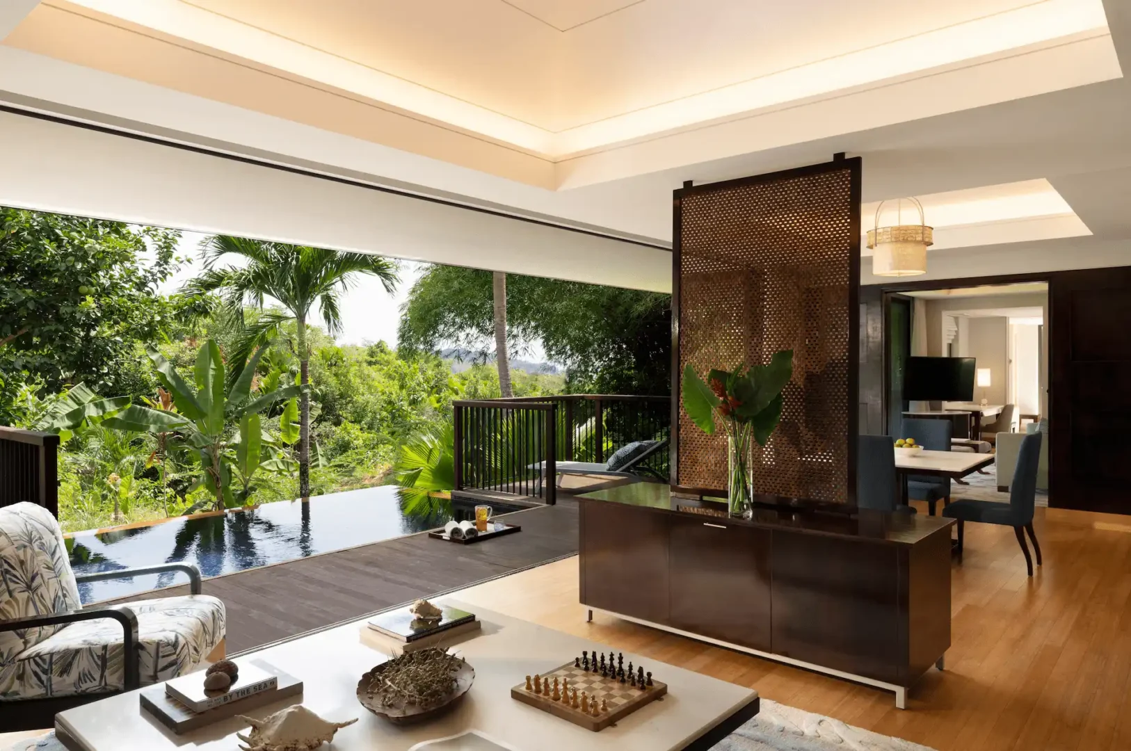 lounge area view of grand hill side pool villa in seychelles
