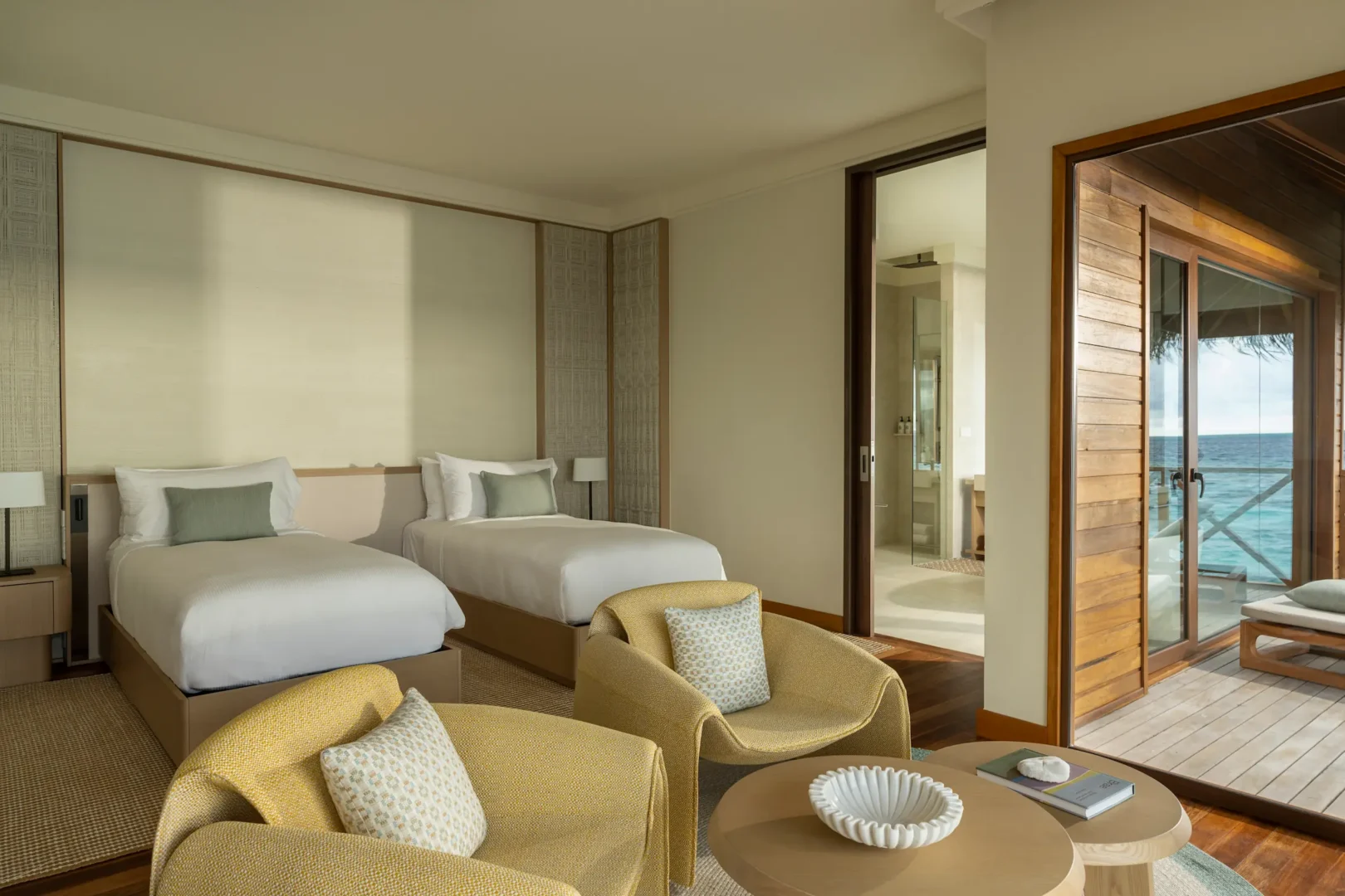 huvafen fushi maldives ocean pavilion with pool second bed featuring a serene overwater sleeping space