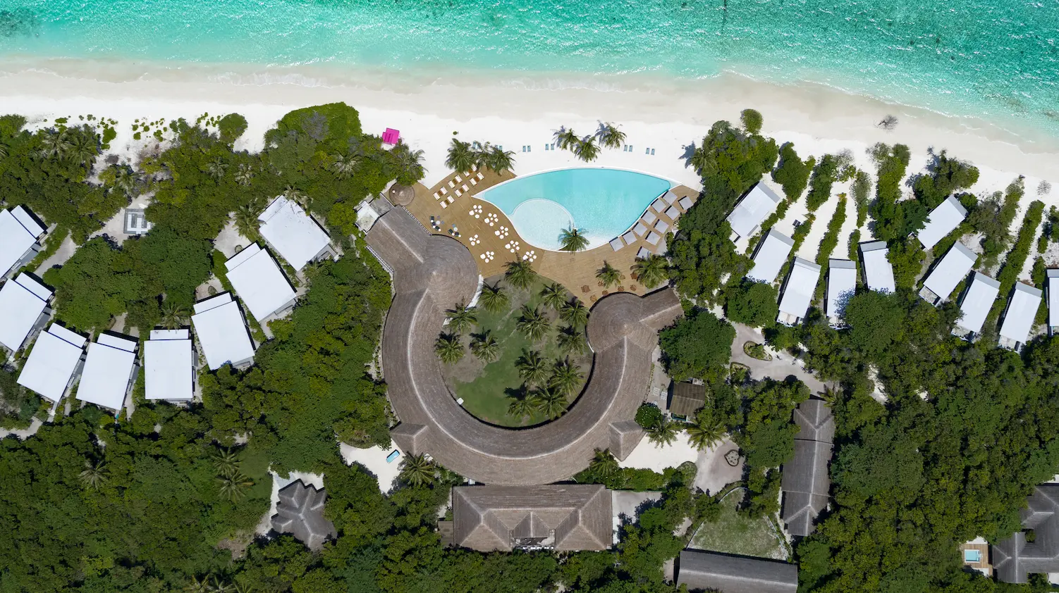 ifuru island maldives aerial hero view showcasing serene island luxury and expansive contemporary beachfront surroundings