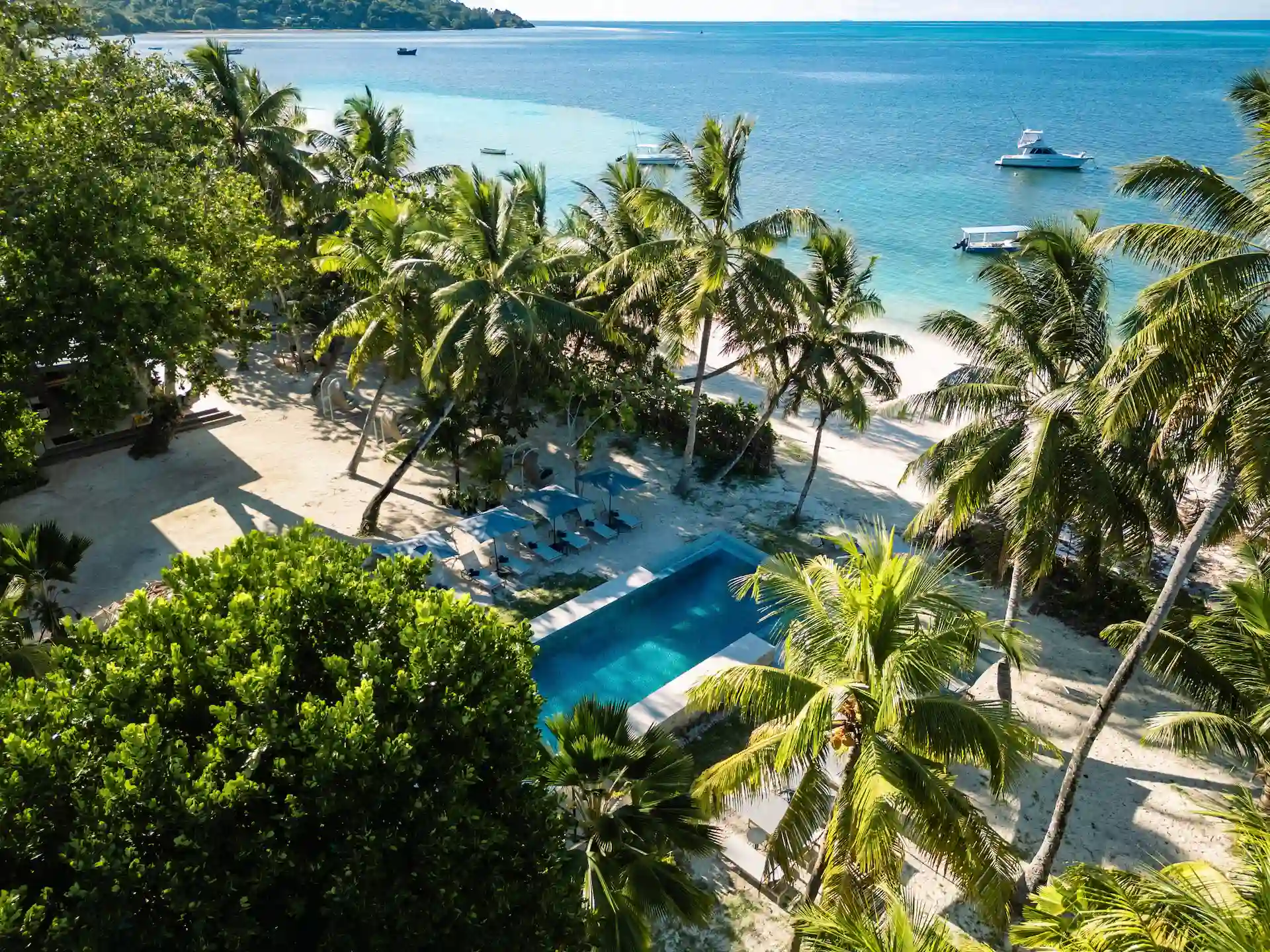 indian ocean lodge aerial view of infinity pool with ocean