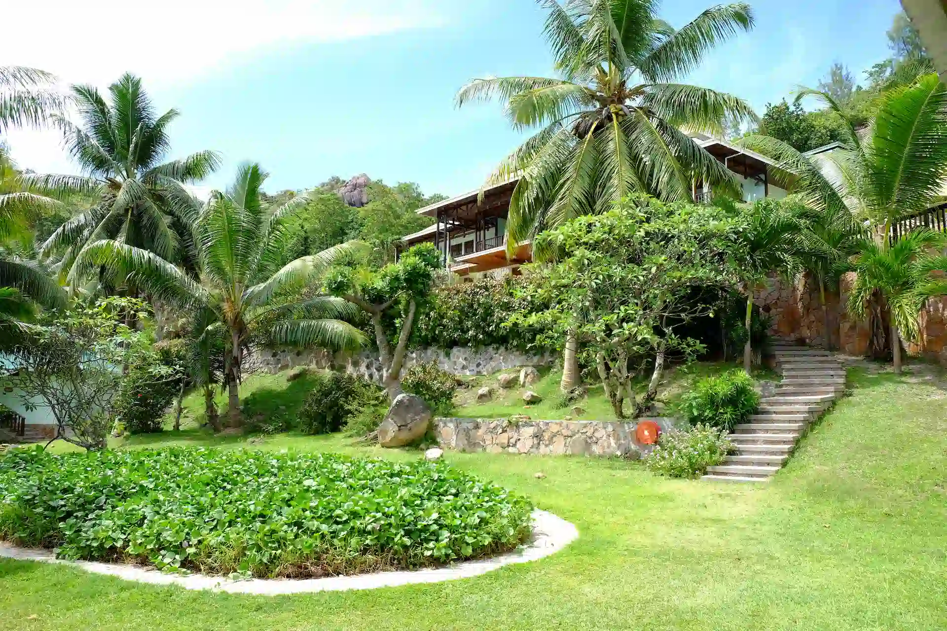 larchipel seychelles tropical gardens with lush greenery and flowering plants