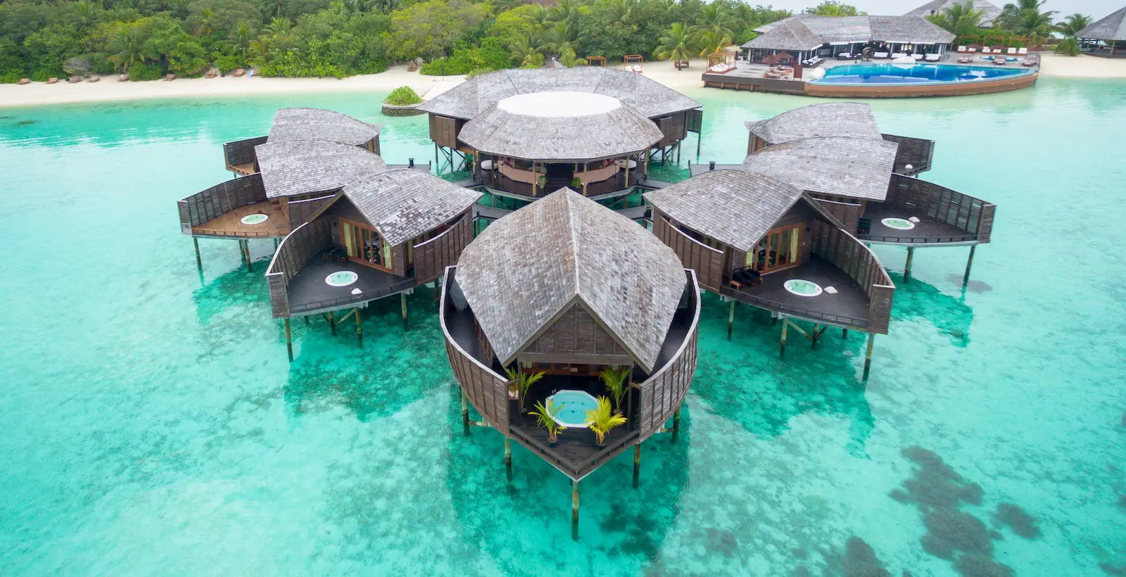 lily beach maldives spa aerial view of the spa surrounded by lagoon waters