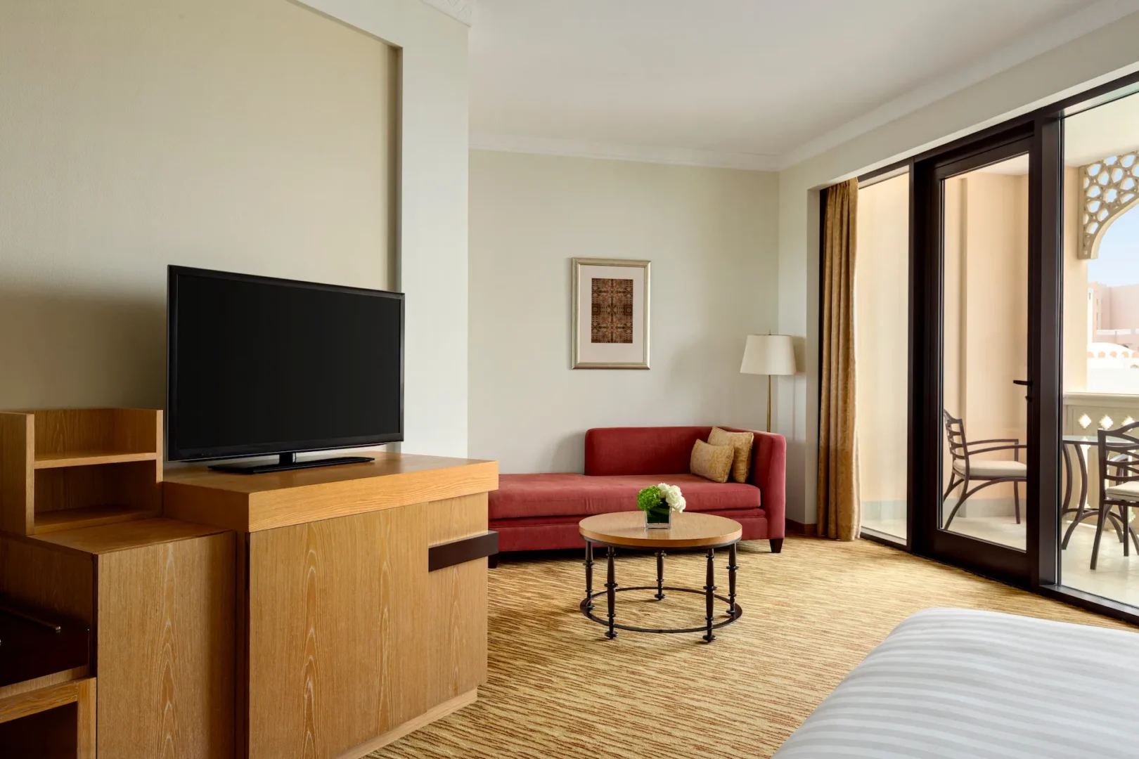 interior lounge area of deluxe room at hilton muscat al bandar oman resort