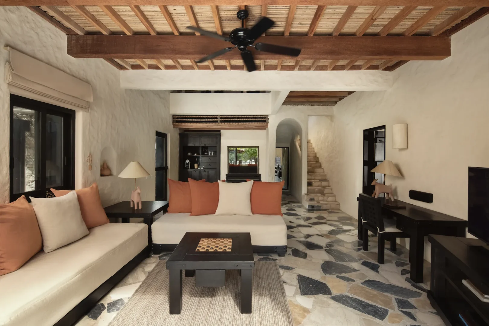 lounge in ground floor duplex two bedroom pool villa suite at six senses zighy bay oman