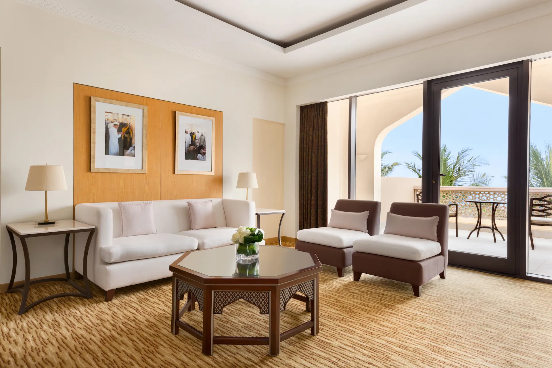 interior lounge area of one bedroom suite at hilton muscat al bandar oman resort