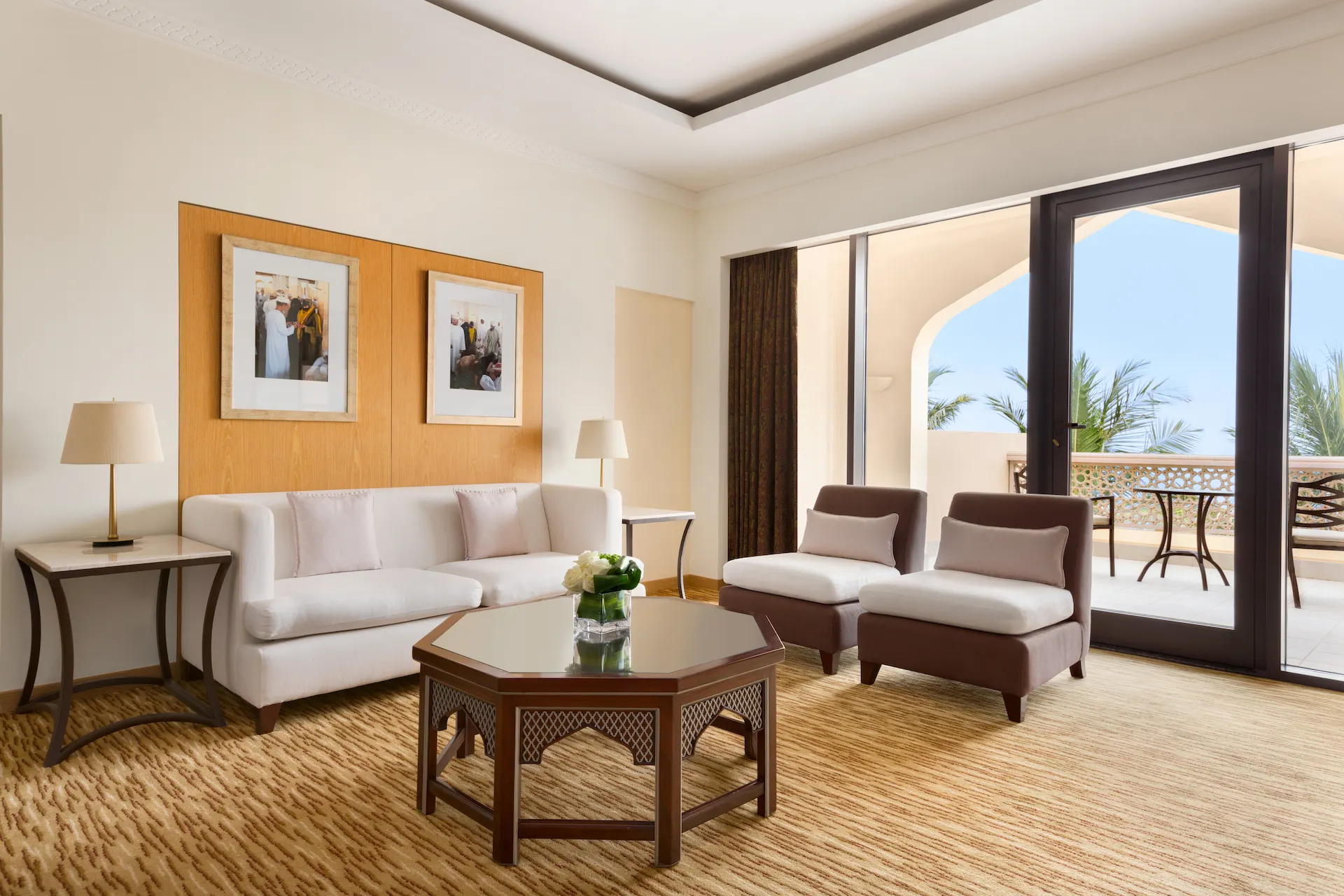 interior lounge area of one bedroom suite with sea view at hilton muscat al bandar oman resort