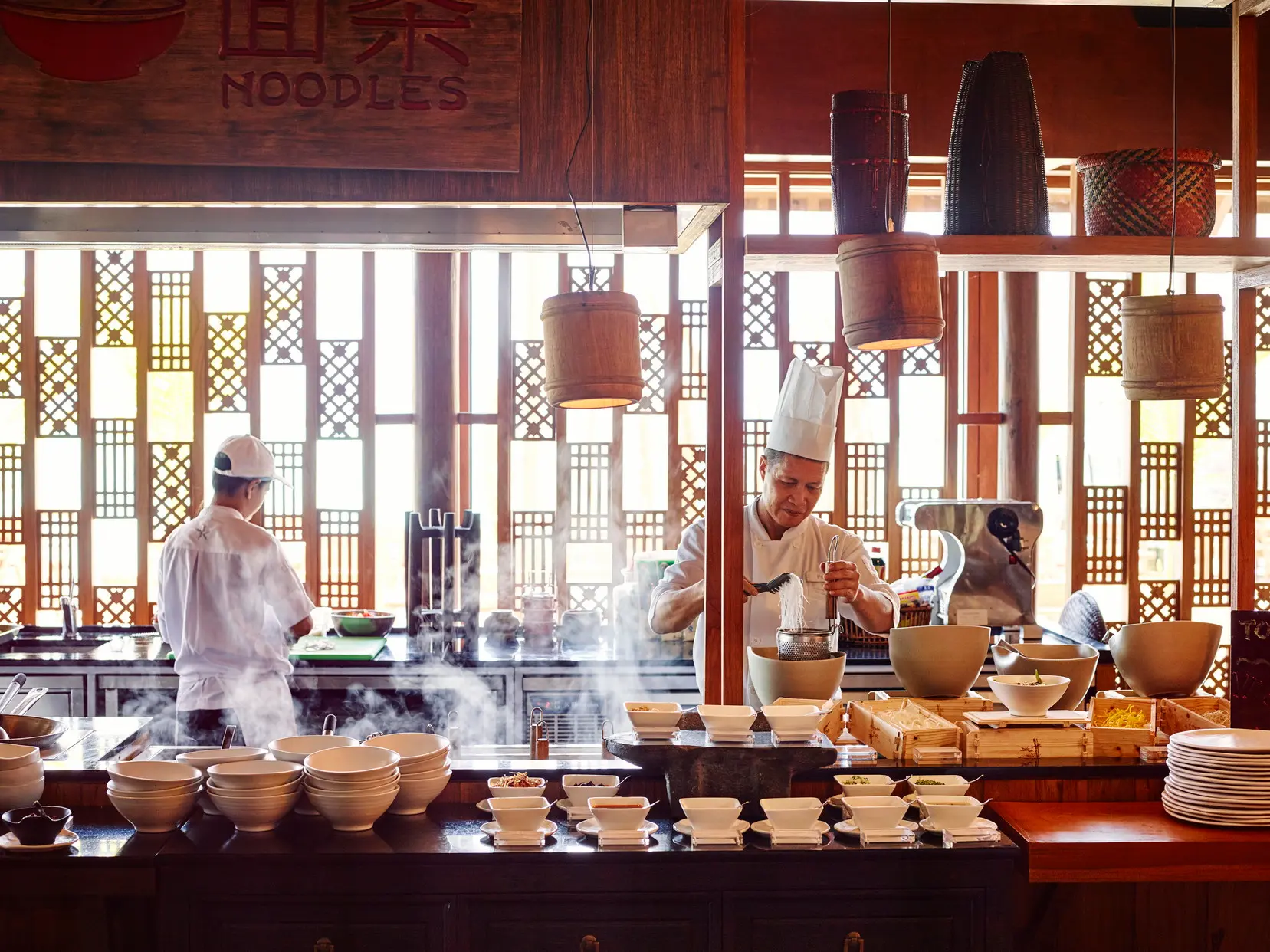 lux south ari atoll east market restaurant with vibrant buffet dining ambience