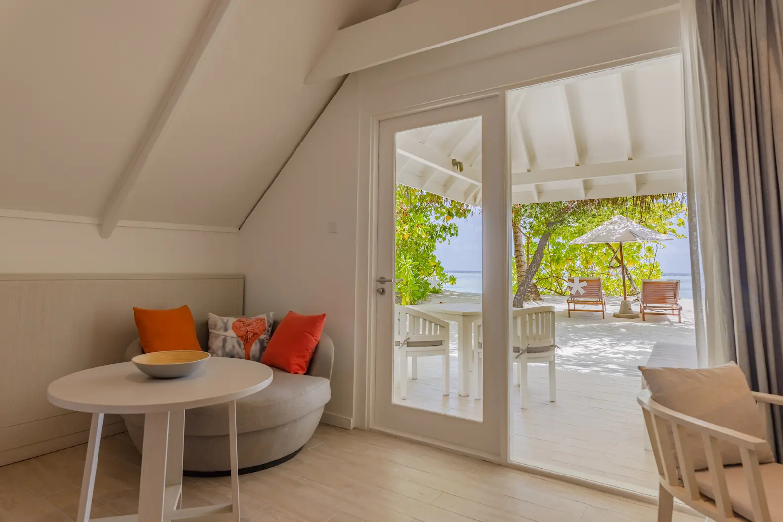 lux south ari atoll two bed family beach pavilion view overlooking the tranquil beachfront