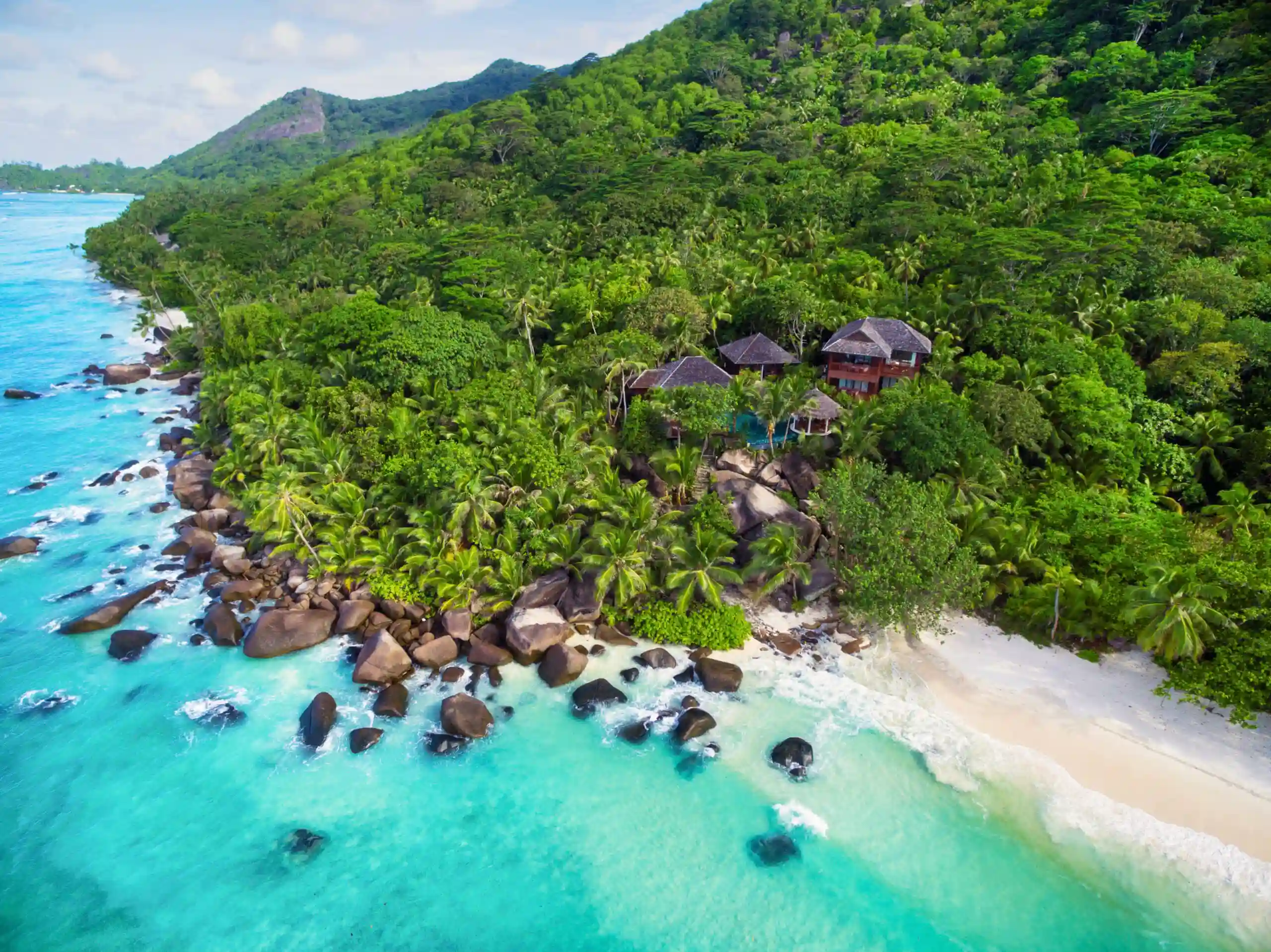 niva labriz seychelles two bedroom labriz retreat with birds eye view of villa and mountain landscape