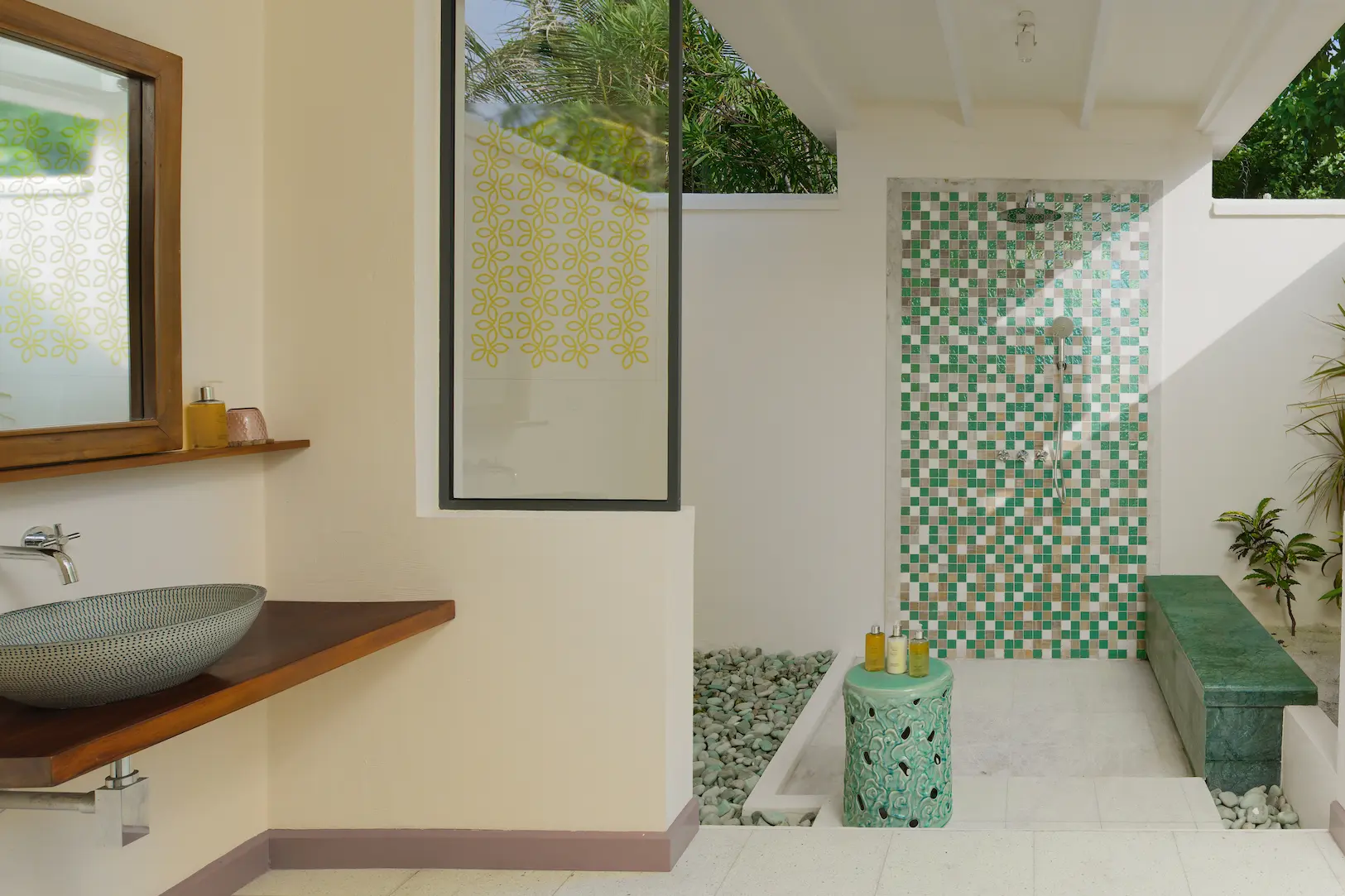 oblu nature helengeli deluxe beach villa bathroom shower with sleek island styling and a calm open airy ambience