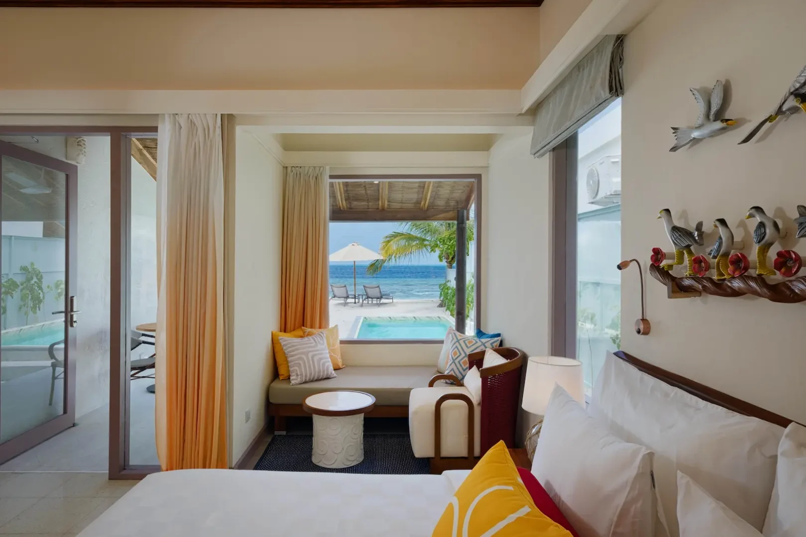 oblu nature helengeli deluxe beach villa with pool bedroom view featuring serene island ambience soft natural tones and a calm open outlook
