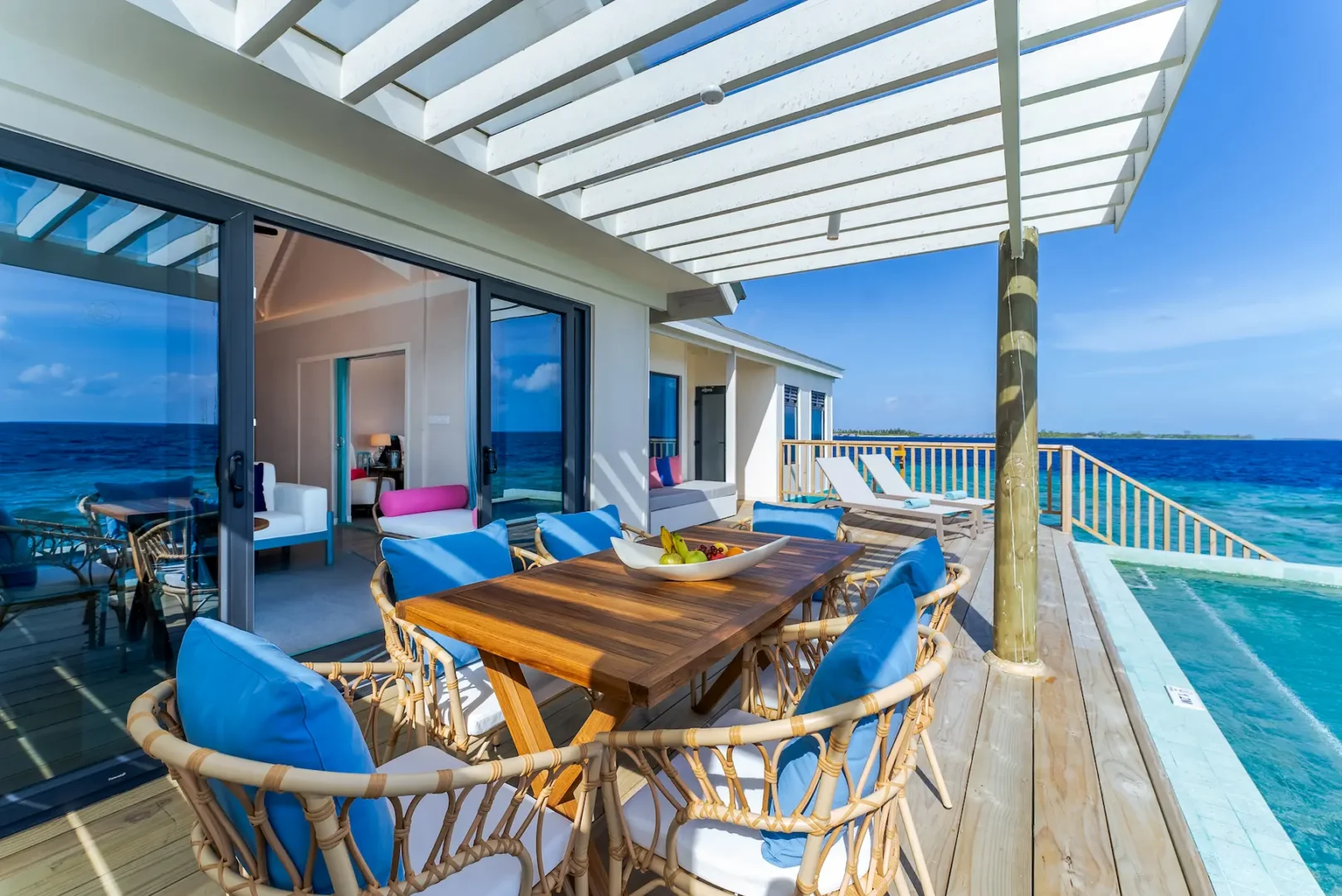 oblu nature helengeli water suite with pool outdoor deck featuring serene overwater views natural textures and a calm private island atmosphere