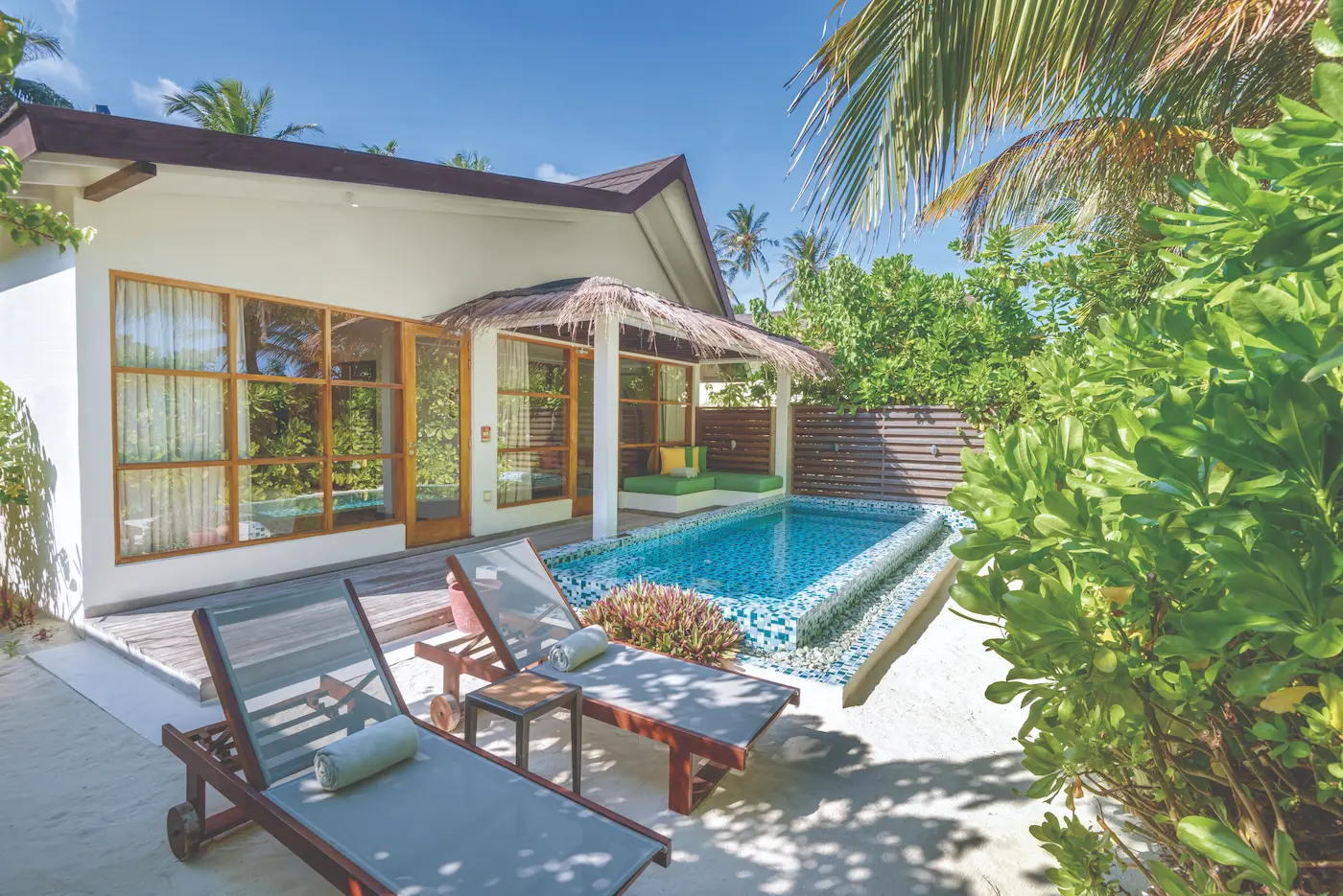 oblu select sangeli maldives two bedroom family villa with pool exterior tranquil family villa exterior with private pool lush greenery and serene tropical island ambience