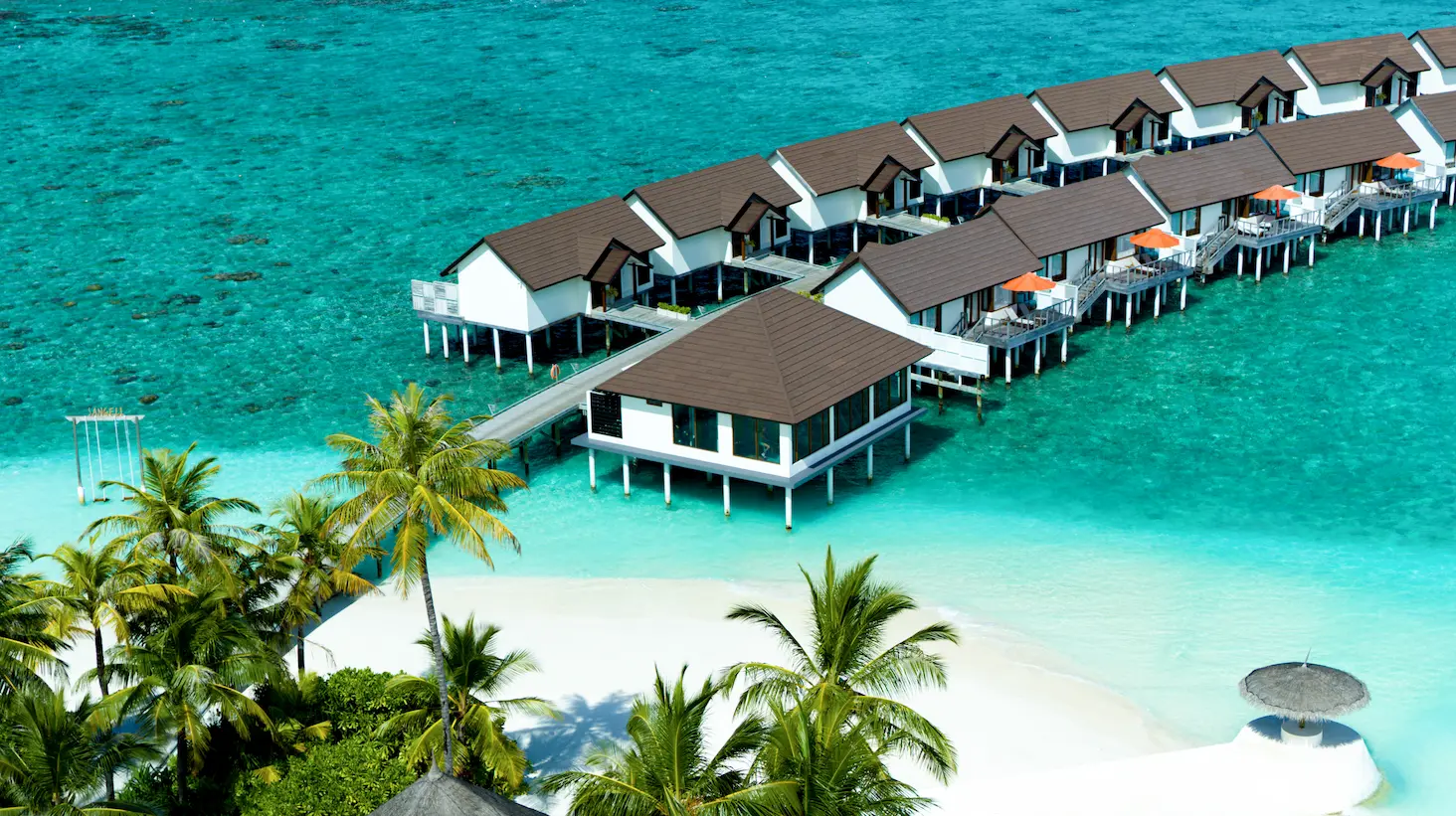 oblu select sangeli water villas aerial view sangeli maldives