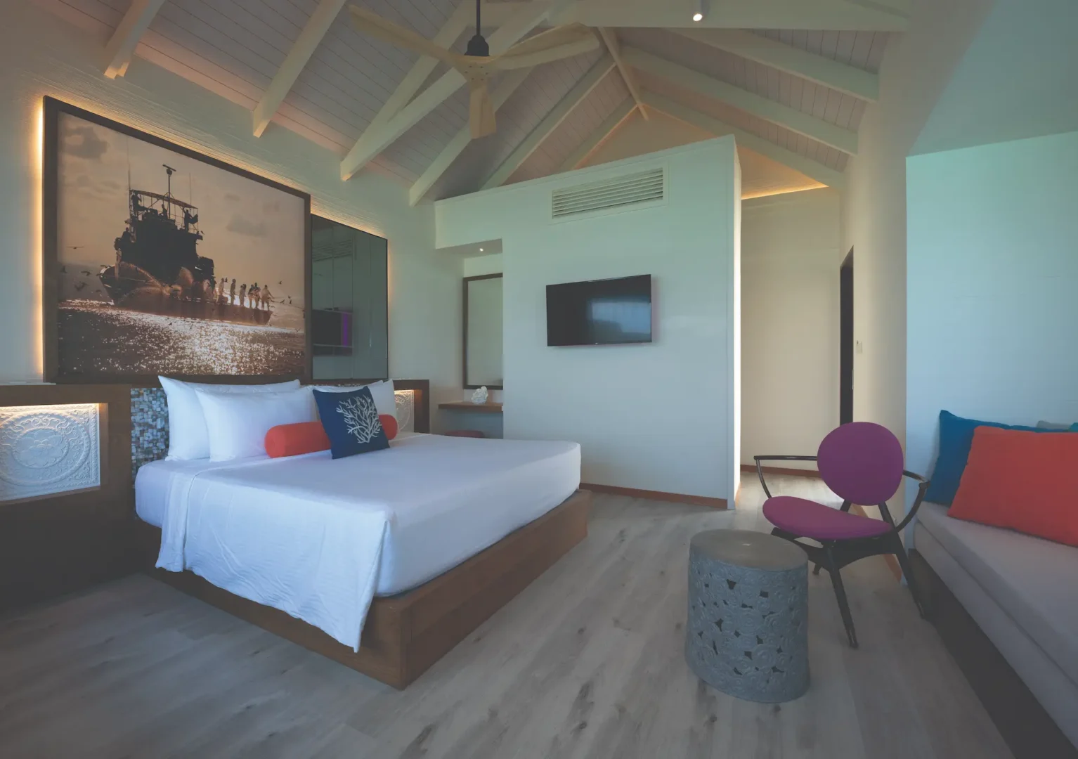 oblu xperience ailafushi water villa bedroom ailafushi maldives